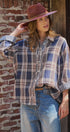 Oversized Plaid Cotton Button-Down Shirt in NAVY - Women's Shirts & Blouses | Urban Daizy