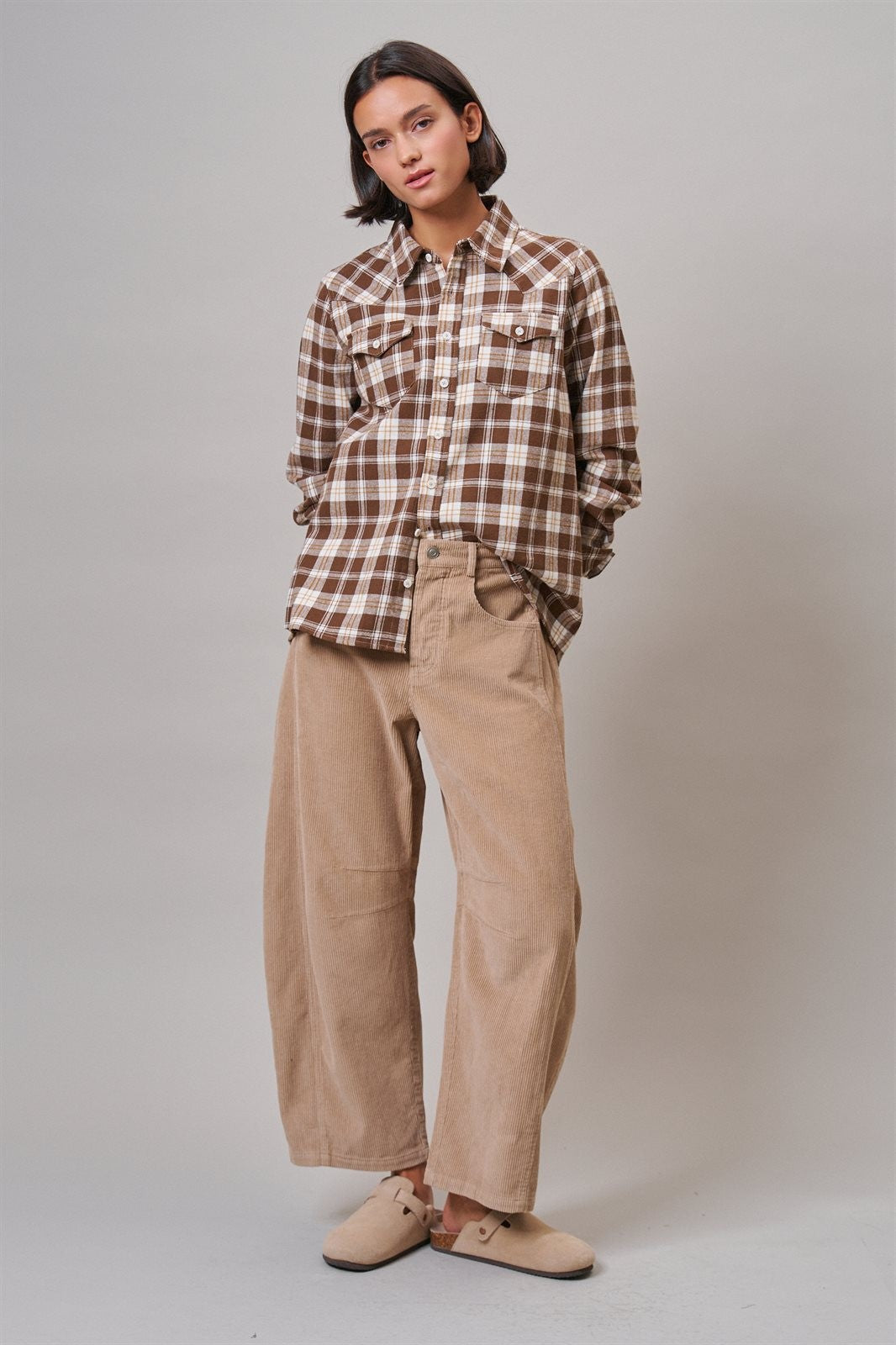 Buffalo Plaid Cropped Flannel Button Down Shirt