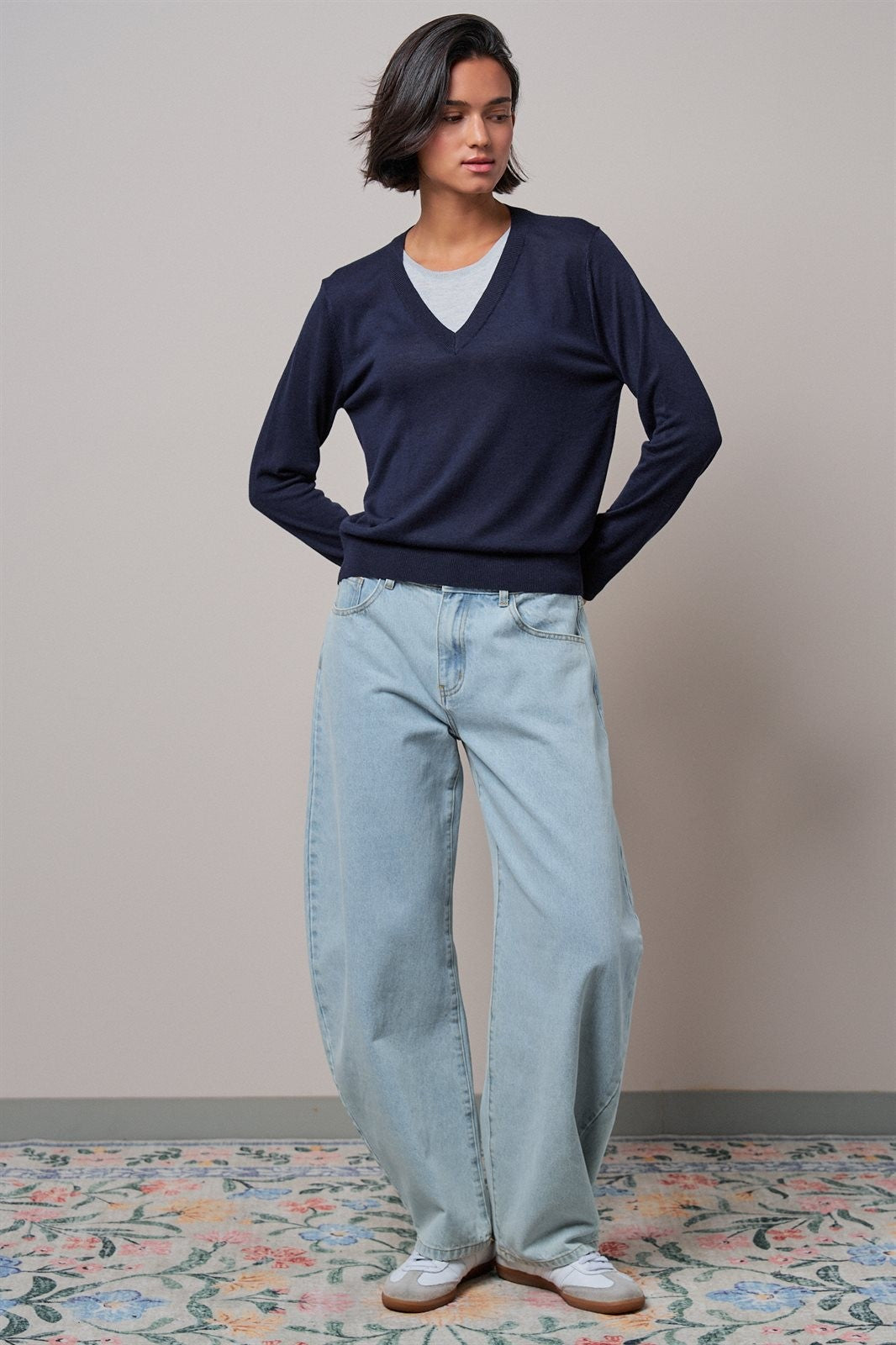 Light Wash Curved Barrel Leg Wide Jeans in LT BLUE - Women's Casual Pants | Urban Daizy