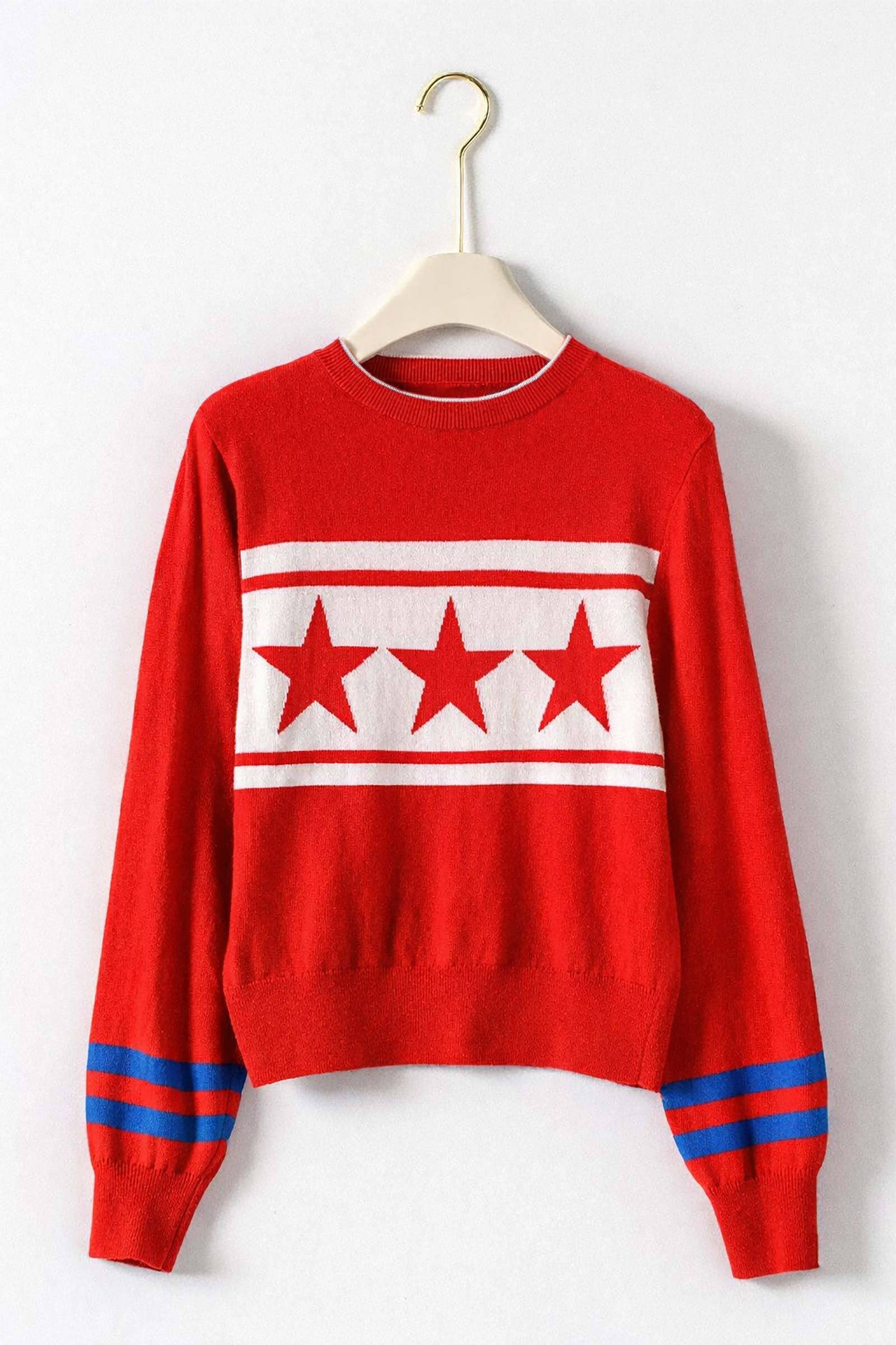 Urban Daizy Americana Triple Star Knit Sweater Varsity Stripe White Knit Sweater - Women's (UDZ-KN-01054) – alternate view 3