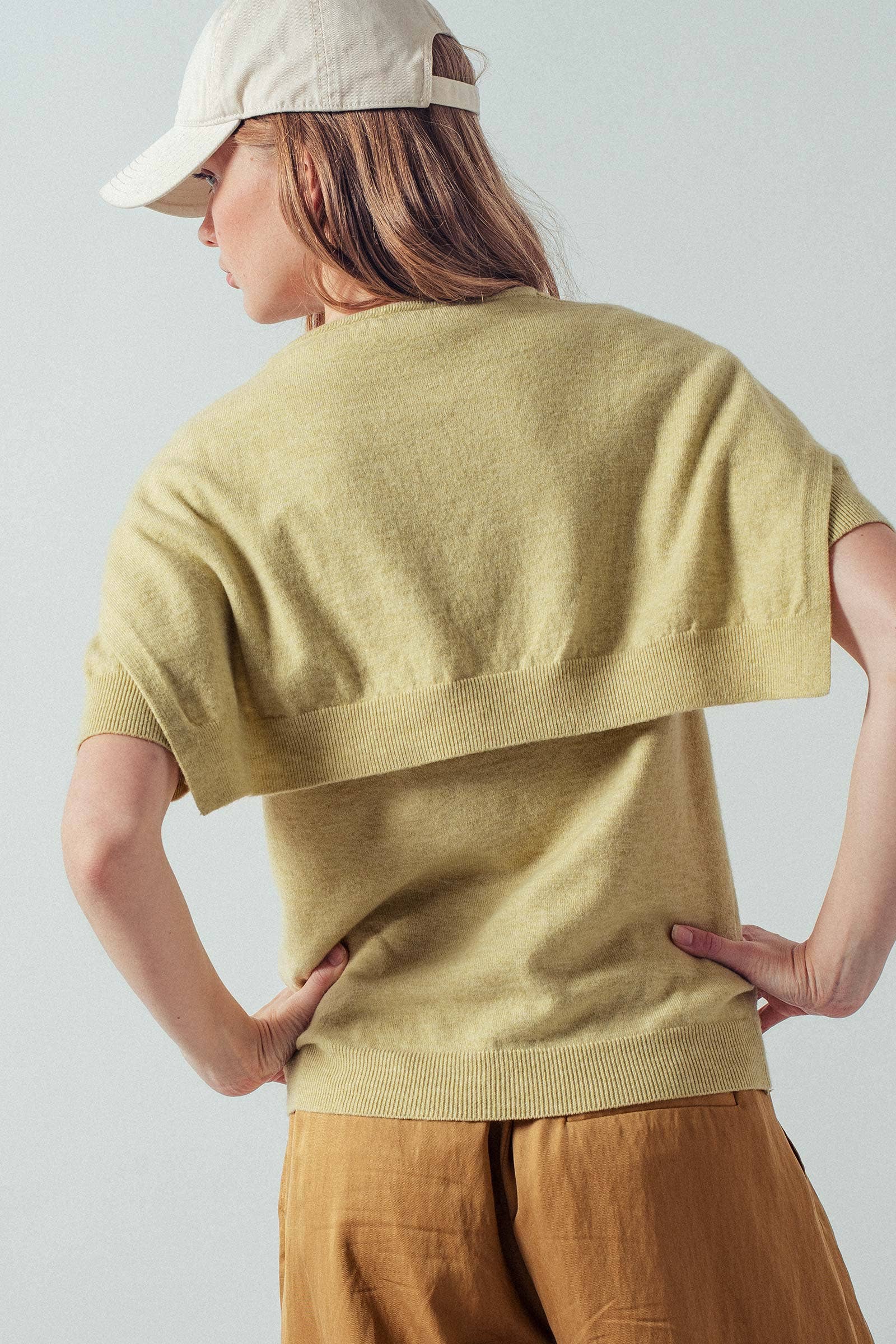 Faux Layered Tie-Front Knit Top