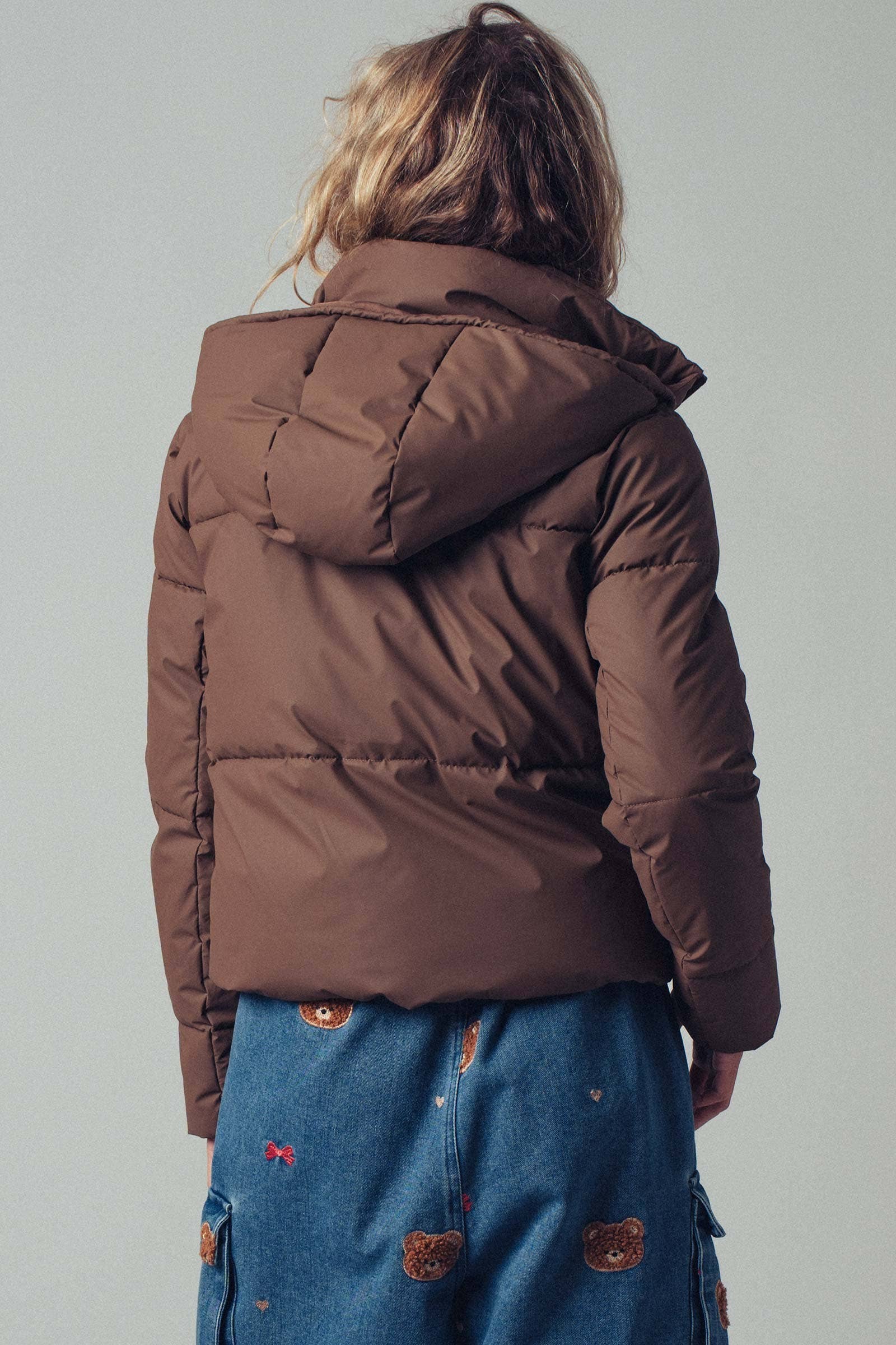 Urban Daizy Cozy Drawstring Hooded Puffer Jacket Black Puffer Jacket - Women's (UDZ-KN-00653) – alternate view 5
