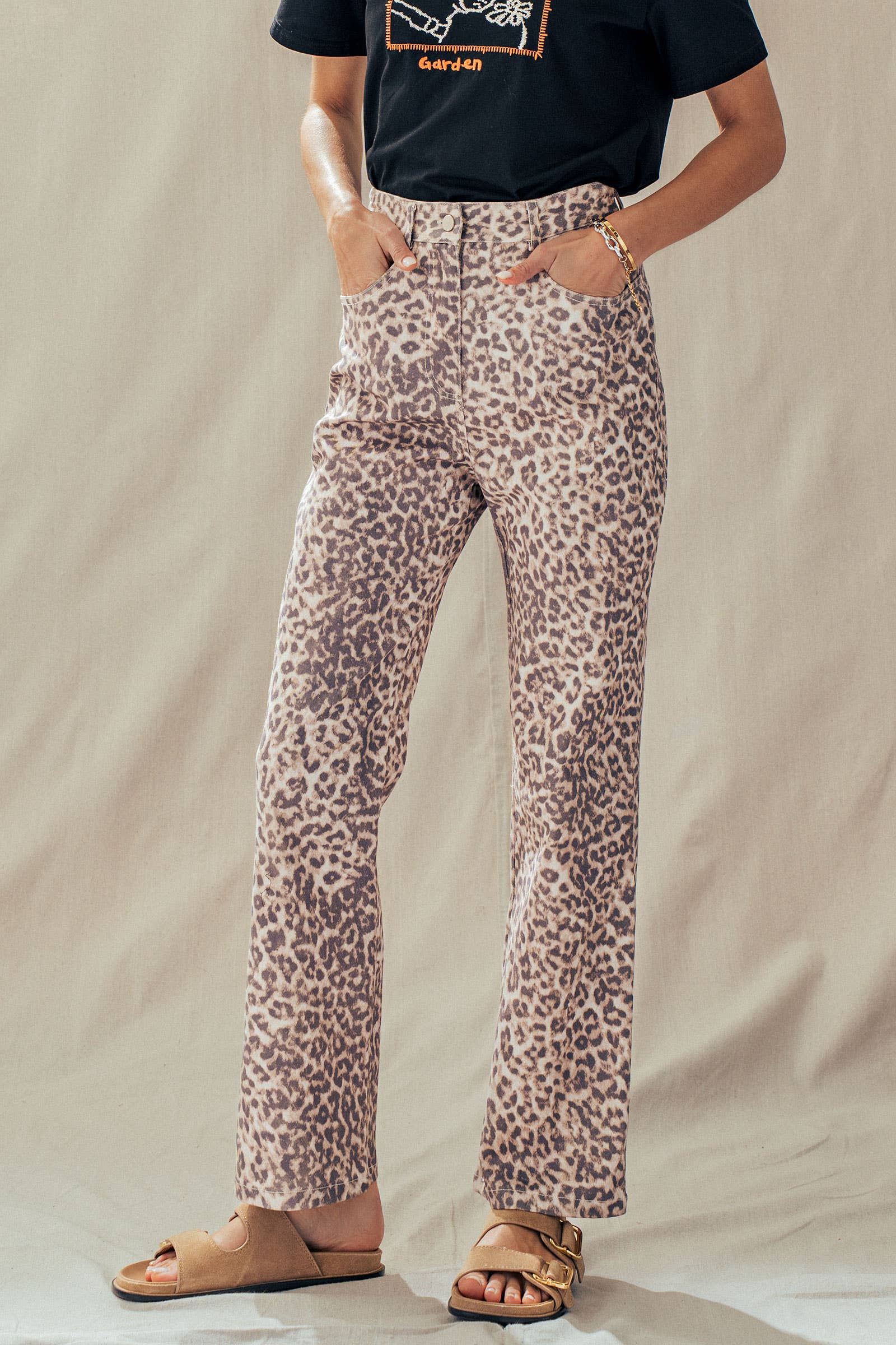 Leopard Print High-Rise Straight-Leg Pants