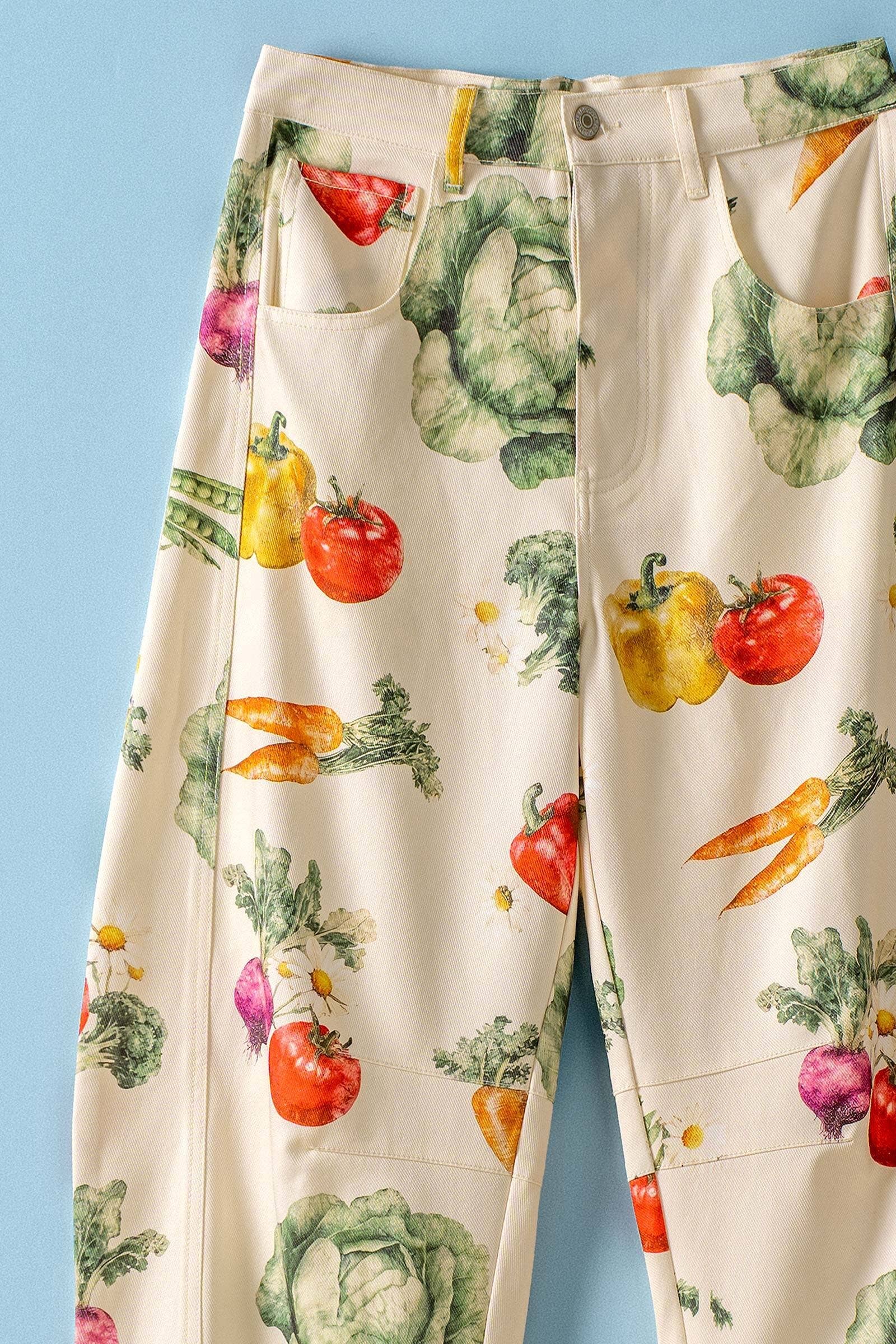 Vegetable Garden Print Barrel Leg Pants