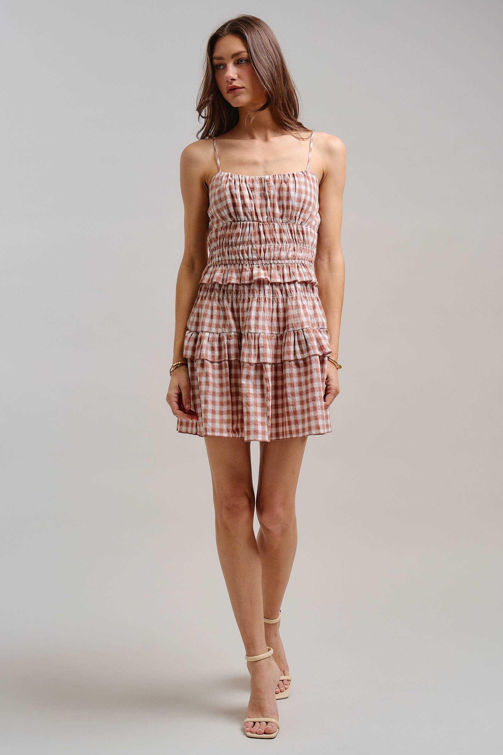 Urban Daizy Gingham Tiered Smocked Mini Dress Blue Dress - Women's (TNDR1640-Blue) – alternate view 2