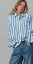Urban Daizy Oversized Stripe Button Down Collared Shirt Blue Button Down Shirt - Women's (UDZ-TP-00759) – alternate view 4