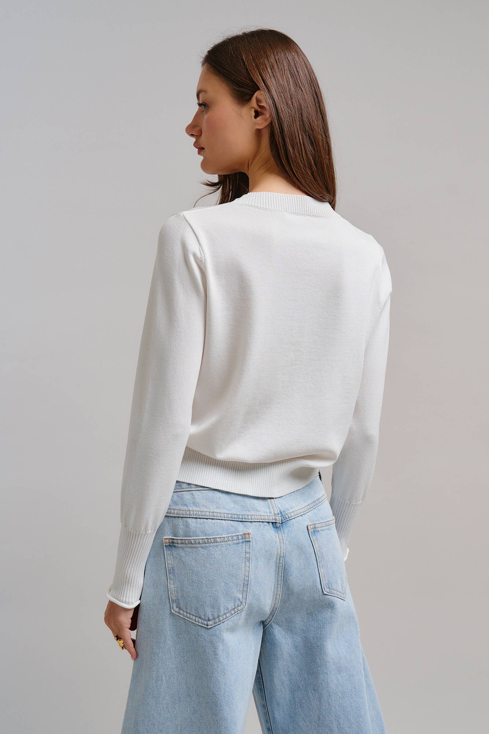 Contrast Floral Detail Knit Button Cardigan