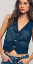 Urban Daizy Contrast Stitch Detail Button Front Denim Vest Denim Outerwear Vest - Women's (UDZ-OT-00231) – alternate view 3