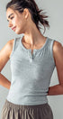 Urban Daizy Ribbed Bamboo Henley Tank Top Black Tank Top - Women's (UDZ-TP-00520) – alternate view 3