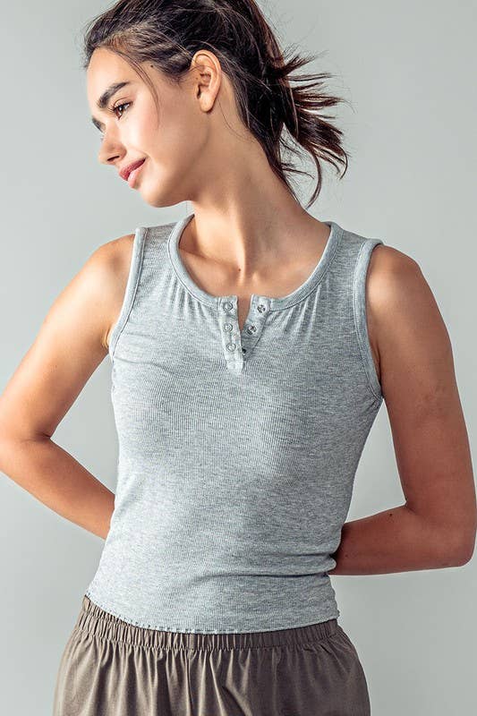 Urban Daizy Ribbed Bamboo Henley Tank Top Black Tank Top - Women's (UDZ-TP-00520) – alternate view 3