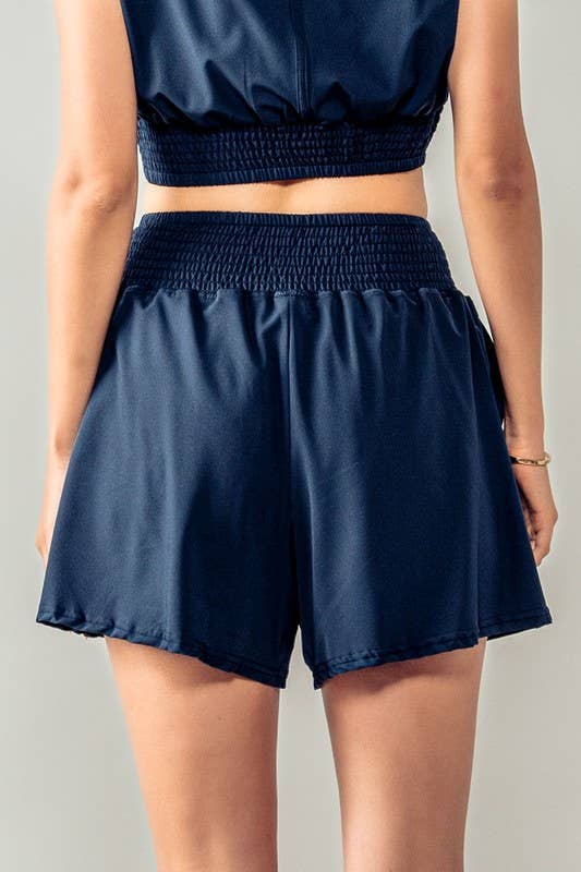 Urban Daizy Smocked High Waist Relaxed Fit Summer Shorts Navy Shorts - Women's (UDZ-PT-00266) – alternate view 3