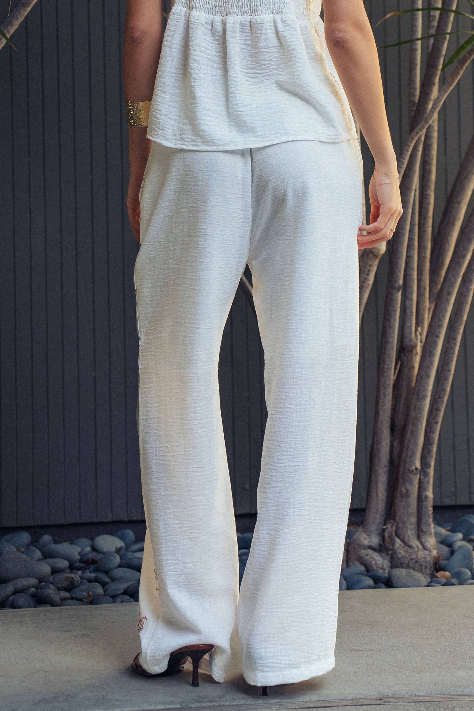 Floral Print Wide-Leg Linen Blend Pants