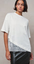 Oversized Cotton Tee with Asymmetric Lace Hem in WHITE - Women's T-Shirts & Polos | Urban Daizy