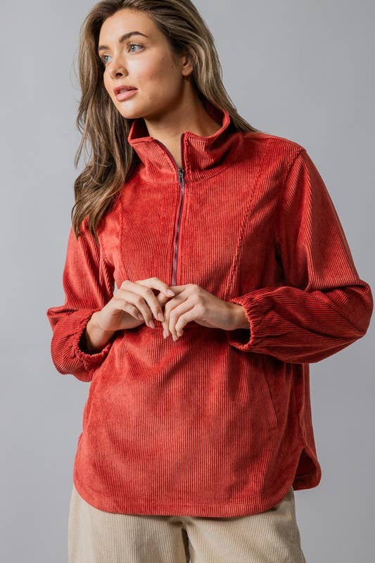 Urban Daizy Corduroy Funnel Neck Half Zip Pullover Top Black Tunic - Women's (UDZ-OT-00138) – alternate view 5