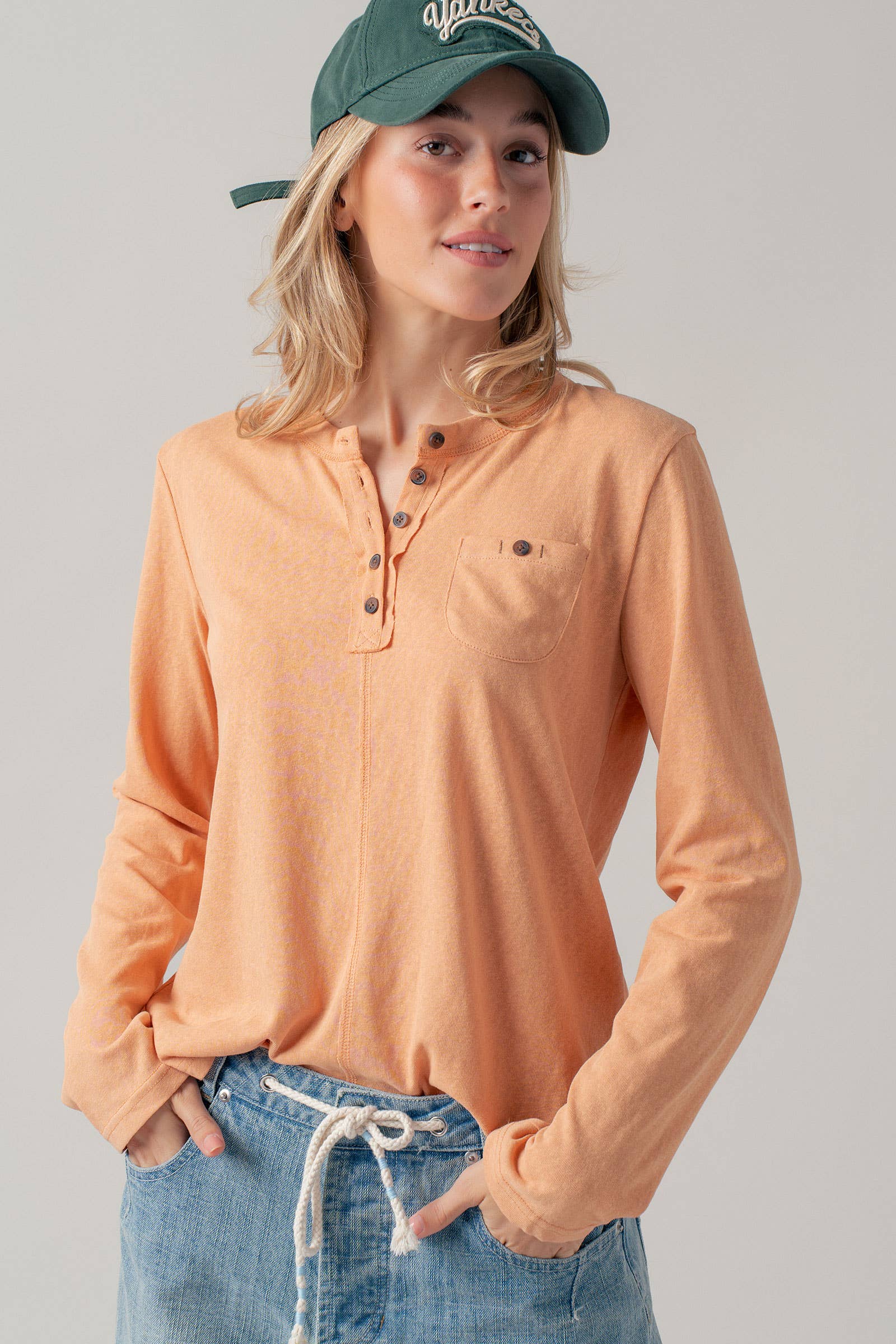 Long Sleeve Button-Front Henley Top