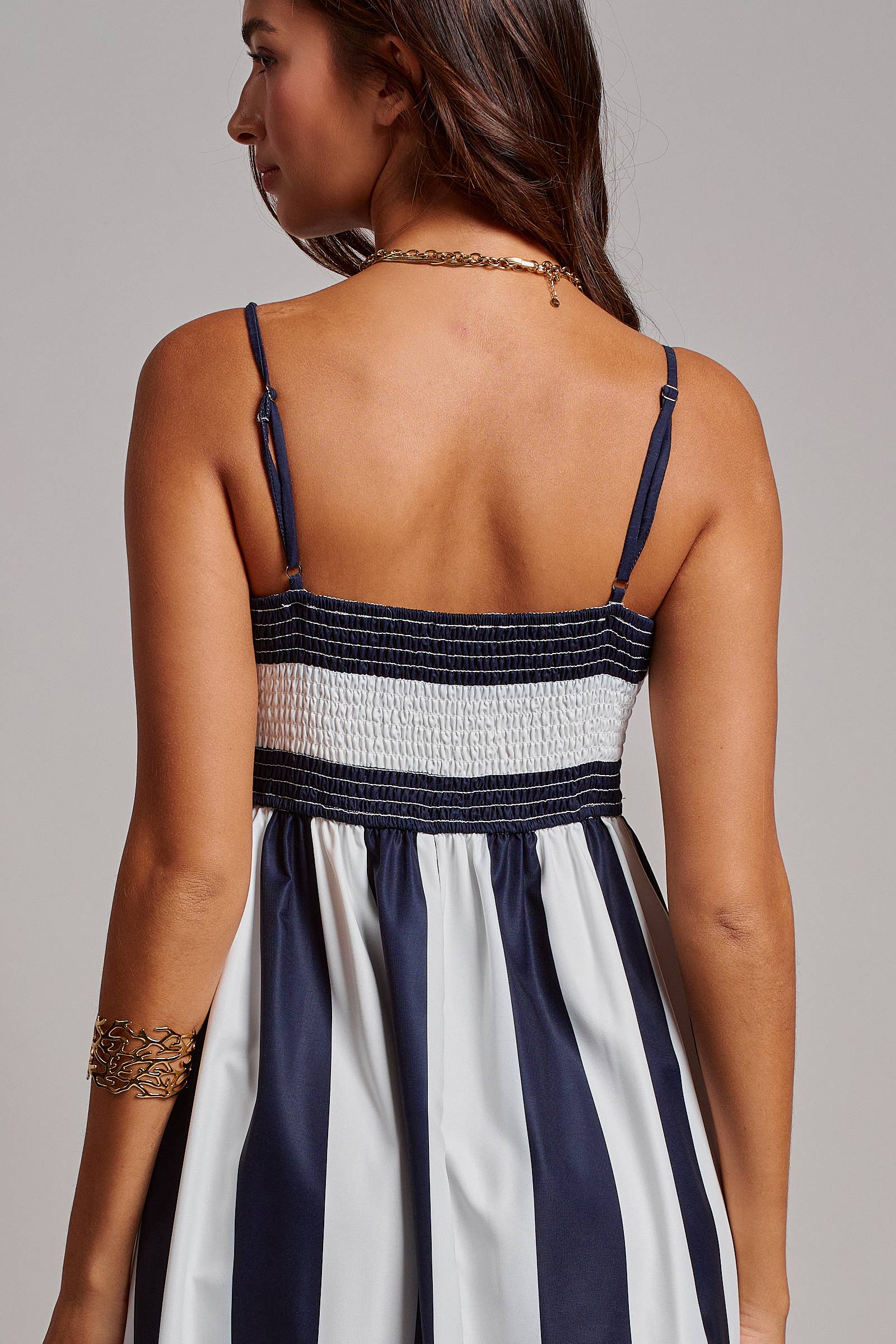Vertical Stripe Smocked Back Maxi Dress