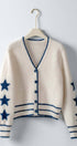 Urban Daizy Star Sleeve Striped Hem V-Neck Cardigan Ivory-Navy Cardigan - Women's (UDSW0347-Ivory-Navy)
