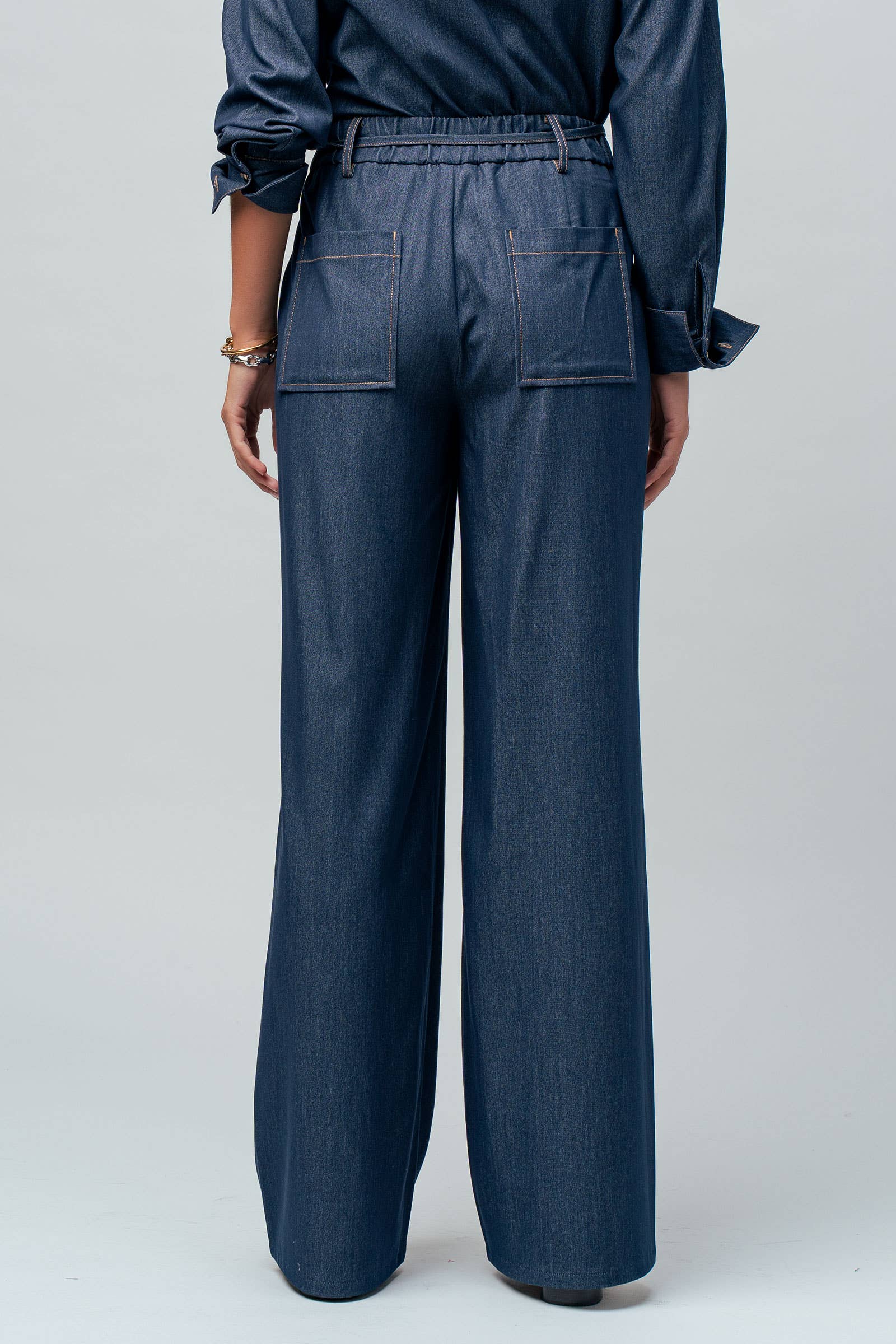 Drawstring Wide Leg Denim Pants
