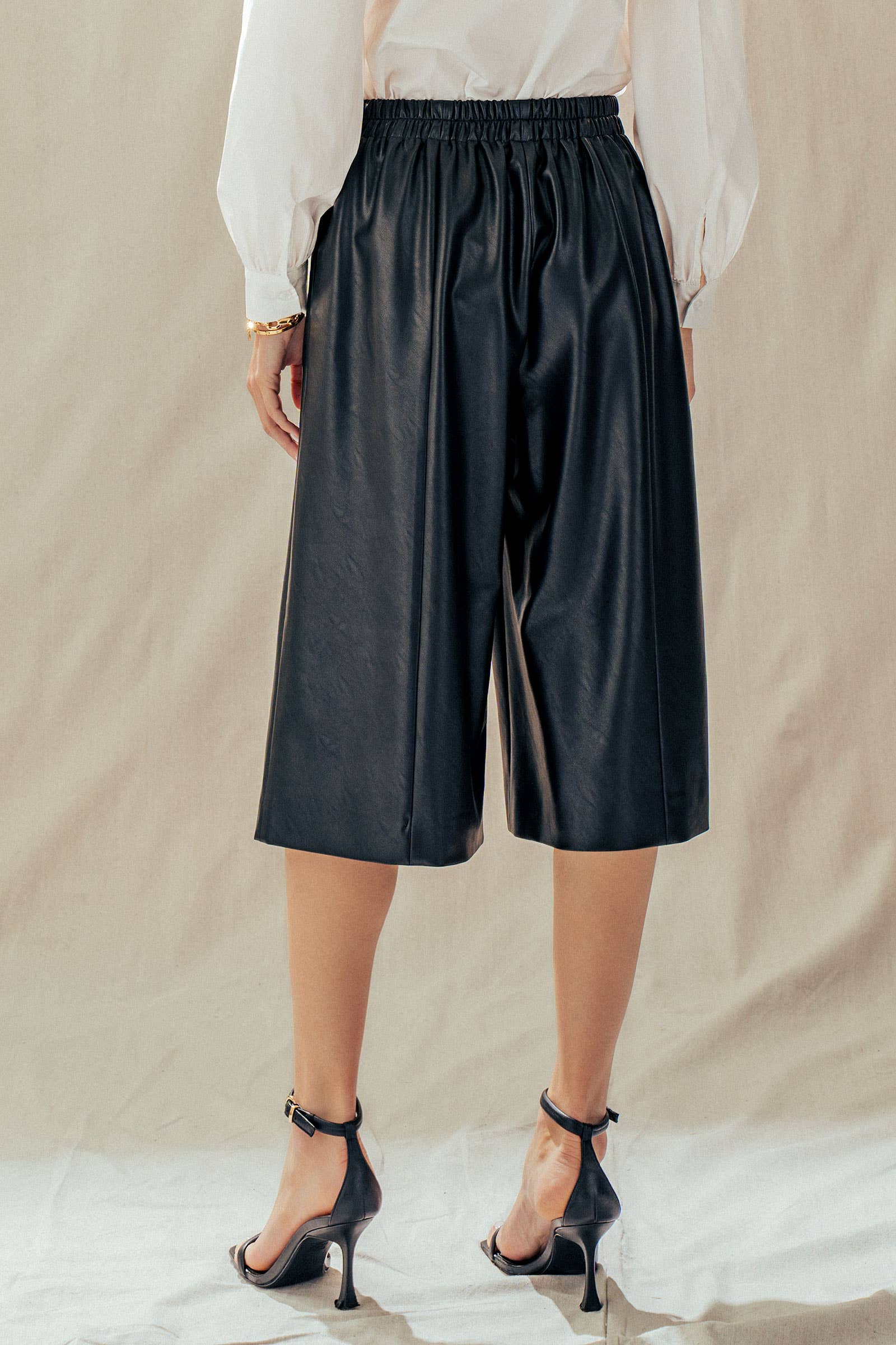 Urban Daizy Black Faux Leather Wide Leg Culotte Pants Black Pants - Women's (UDZ-PT-00490) – alternate view 3