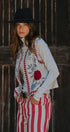 Floral Embroidered Corduroy Vest with Heart Vine Trim in IVORY - Women's Vests | Urban Daizy