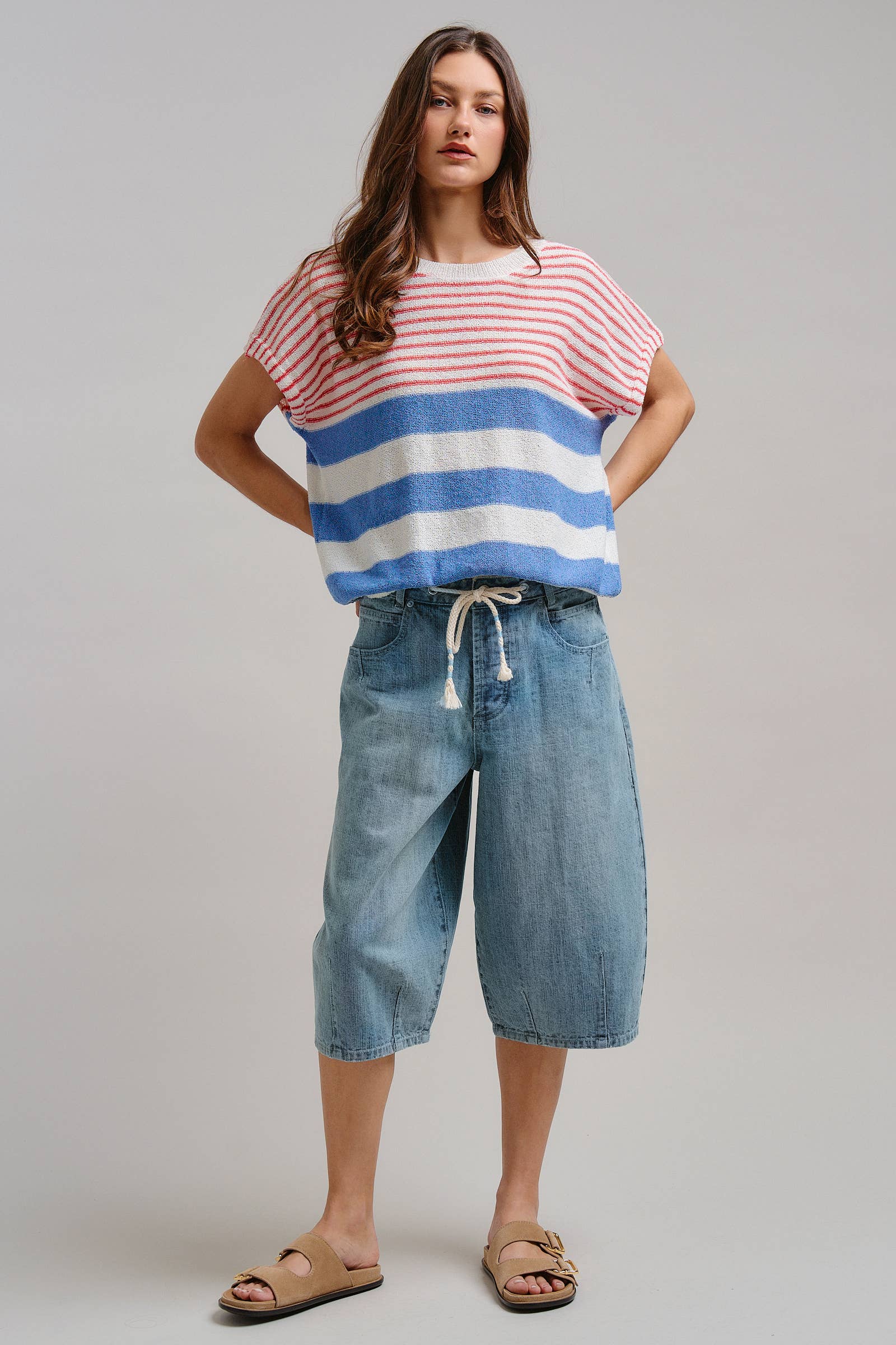 Urban Daizy Retro Striped Textured Knit Sweater Tee Mint Knit Sweater - Women's (TNTP4000-Mint) – alternate view 16