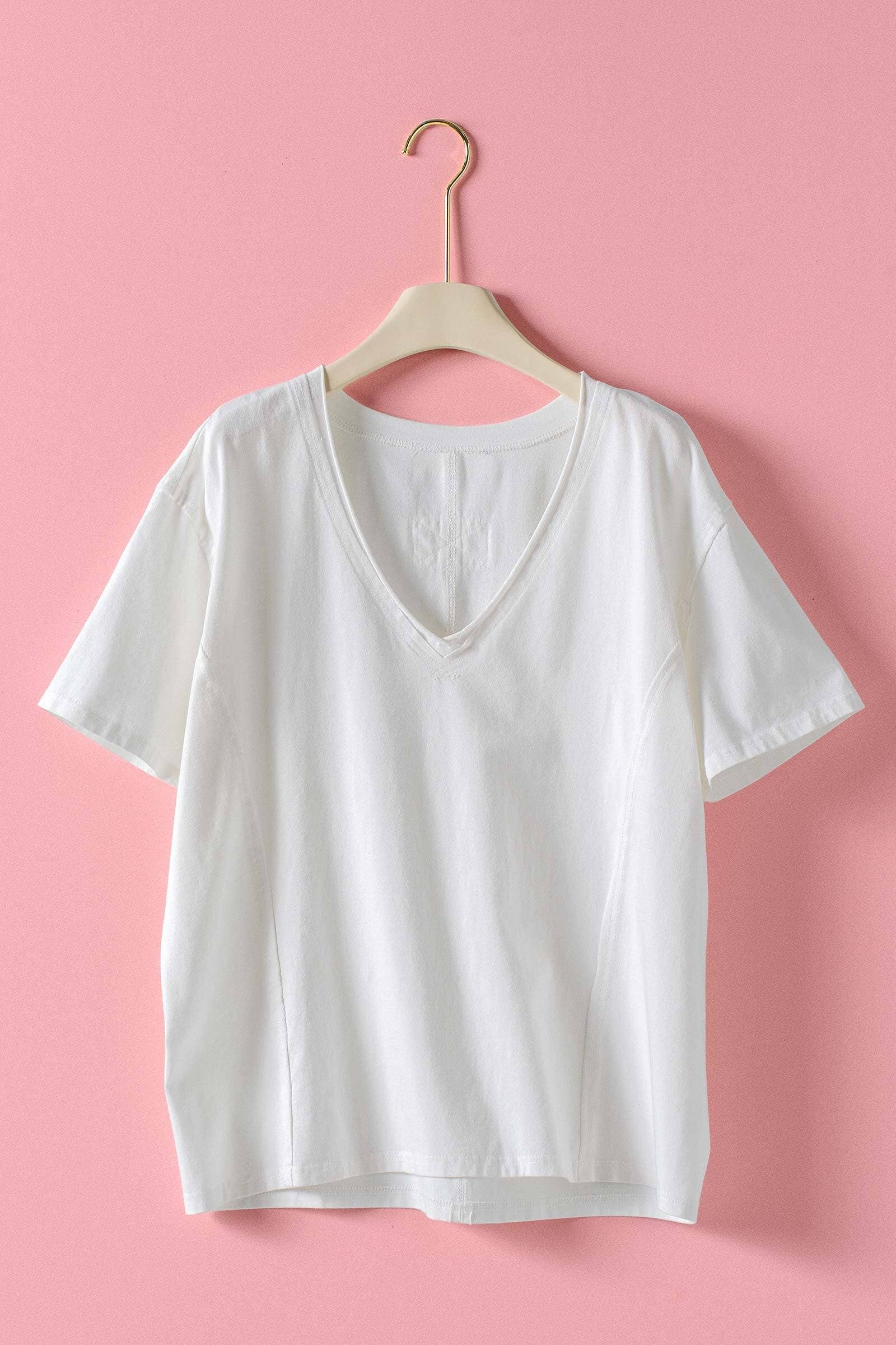 Urban Daizy Exposed Seam V-Neck 1 Tee Blue T-Shirt - Women's (UDZ-TP-01067) – alternate view 5