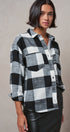Buffalo Plaid Flannel Shirt Button Up Western Boho Top in BLACK - Women's Shirts & Blouses | Urban Daizy