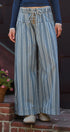 Striped Denim Wide Leg Palazzo Pants Vintage Wash Boho Coast in LT DENIM - Women's Casual Pants | Urban Daizy