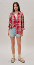 Oversized Plaid Cotton Button-Down Shirt in RED - Women's Shirts & Blouses | Urban Daizy