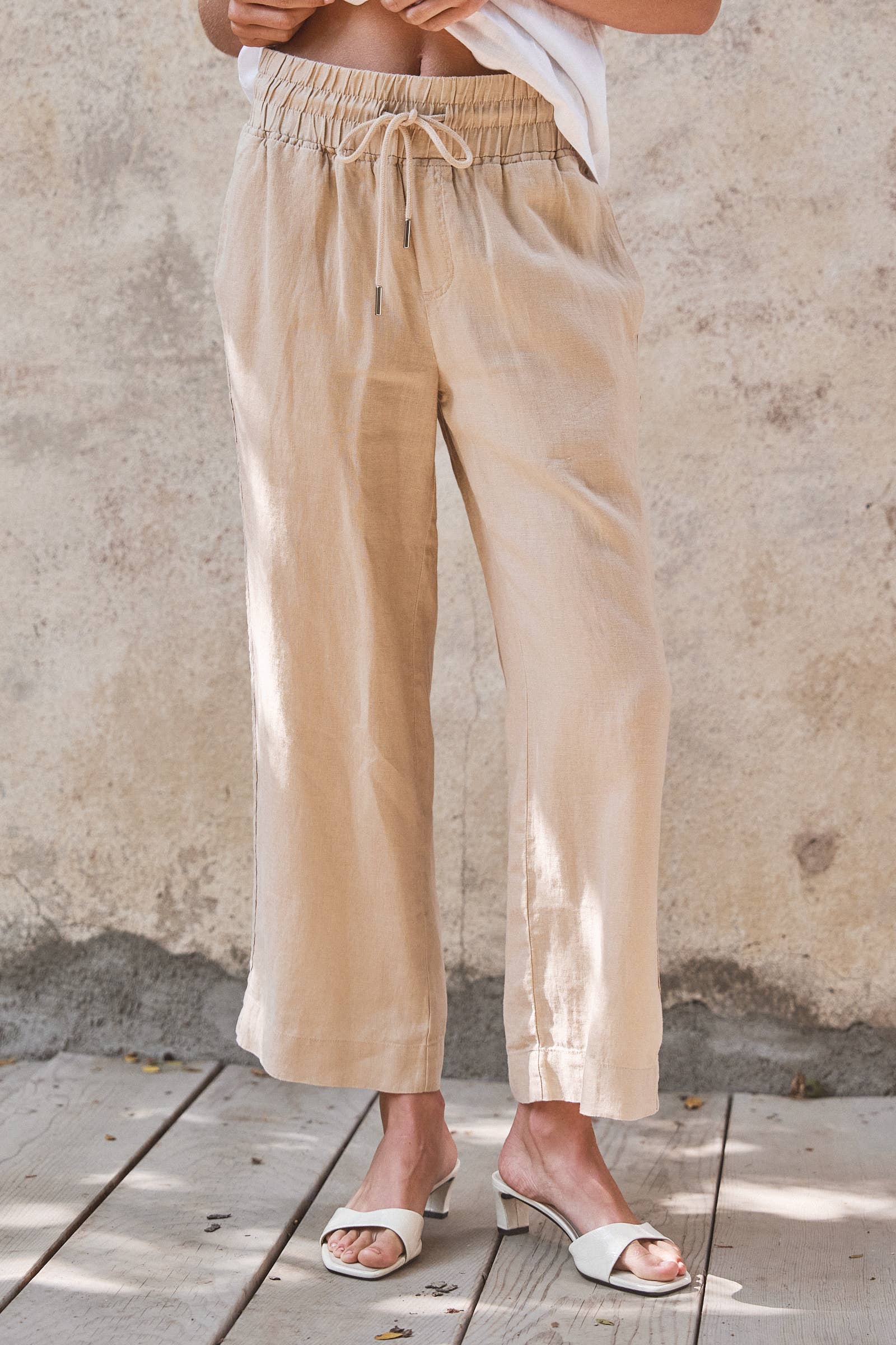 Urban Daizy Linen Wide-Leg Drawstring Pants Navy-Stripe Pants - Women's (UDPT0177-Navy-Stripe) – alternate view 12