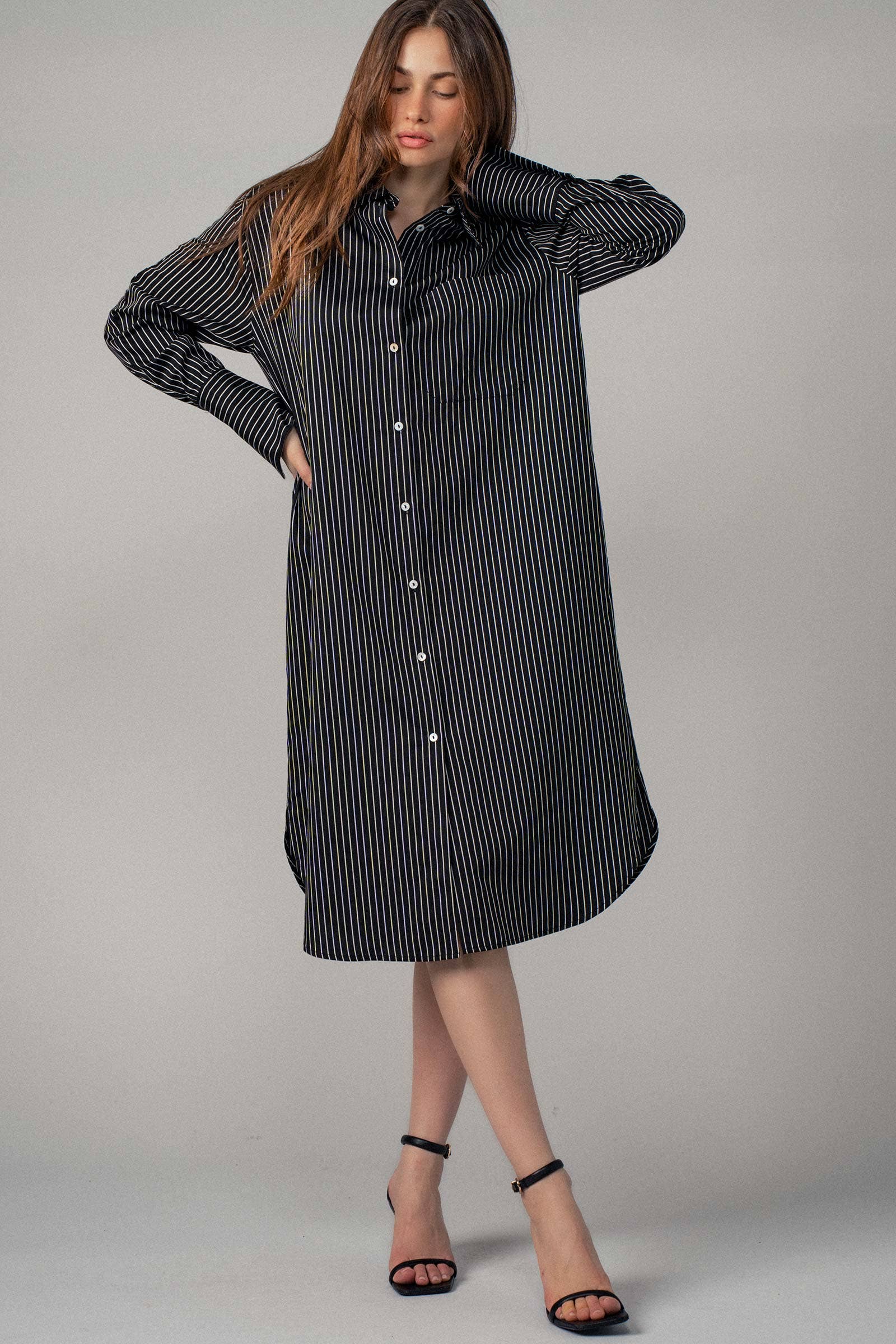 Striped Button-Down Midi Dress