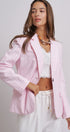 Pinstripe Single-Button Notch Lapel Blazer in LT PINK - Women's Fashion | Urban Daizy