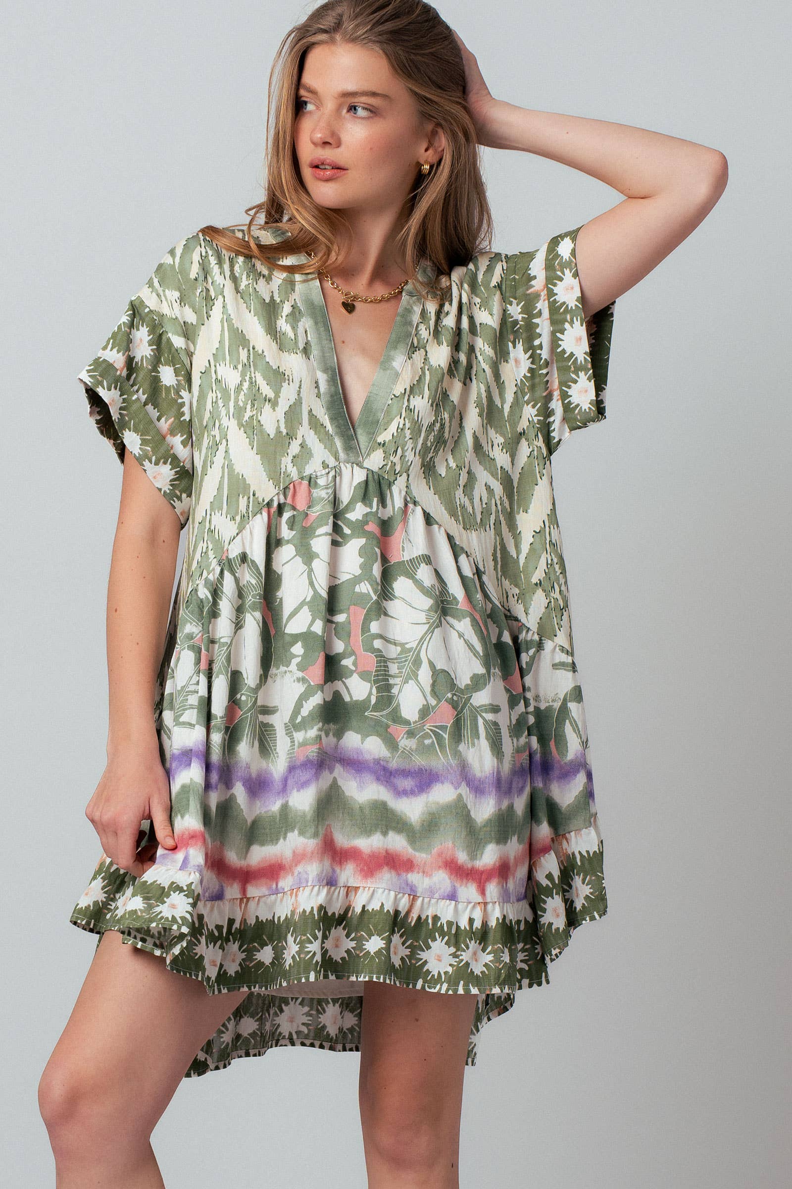 Urban Daizy Boho Mixed Print V-Neck Mini Dress Green-Multi Dress - Women's ï¿½ï¿½ï¿½ alternate 