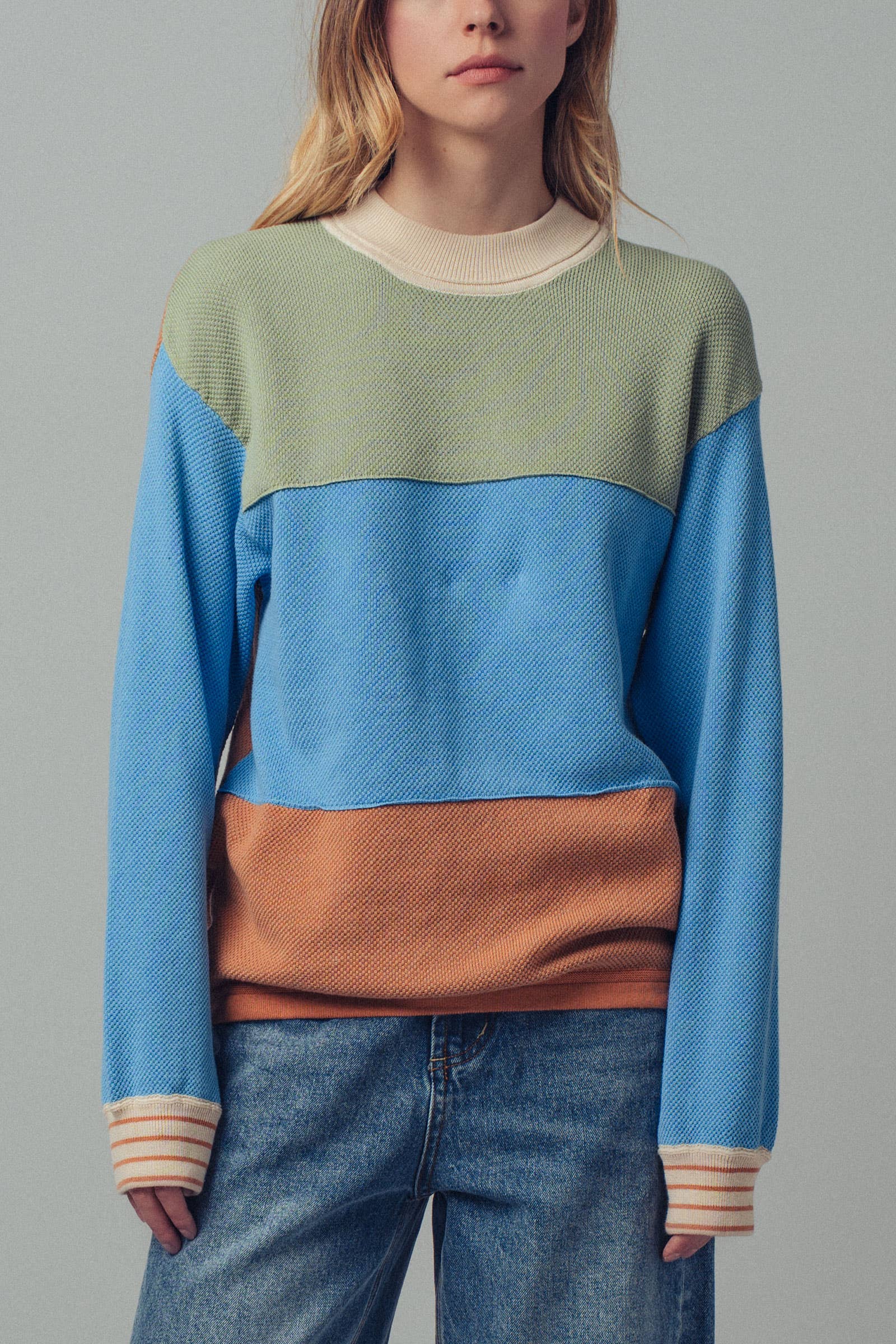 Urban Daizy Striped Cuff Colorblock Crewneck Sweater Rust-Multi Knit Sweater - Women's (UDZ-KN-00957) – alternate view 12