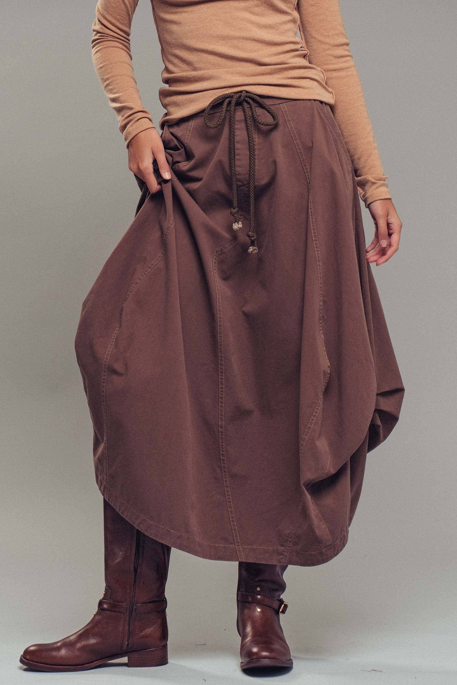 Balloon Hem Drawstring Maxi Skirt