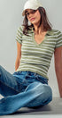 Urban Daizy Ribbed Stripe V-Neck Knit Top Ivory Knit Top - Women's (UDZ-TP-00562) – alternate view 16