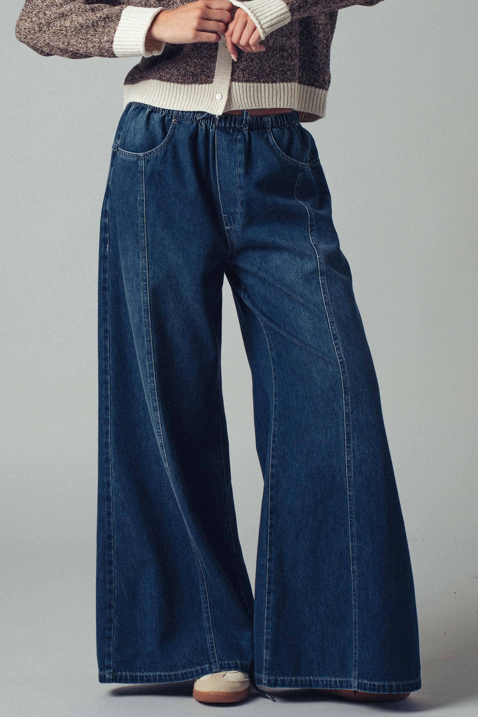 Relaxed Wide Leg Drawstring Western Pants