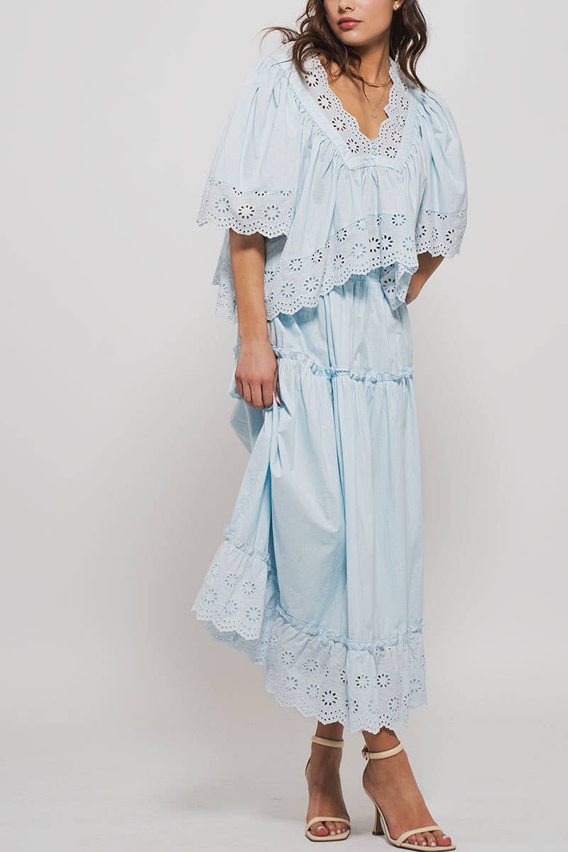 Urban Daizy Laced Eyelet Tiered Midi Skirt Lt-Blue Skirt - Women's (UDZ-SK-00108) – alternate view 24