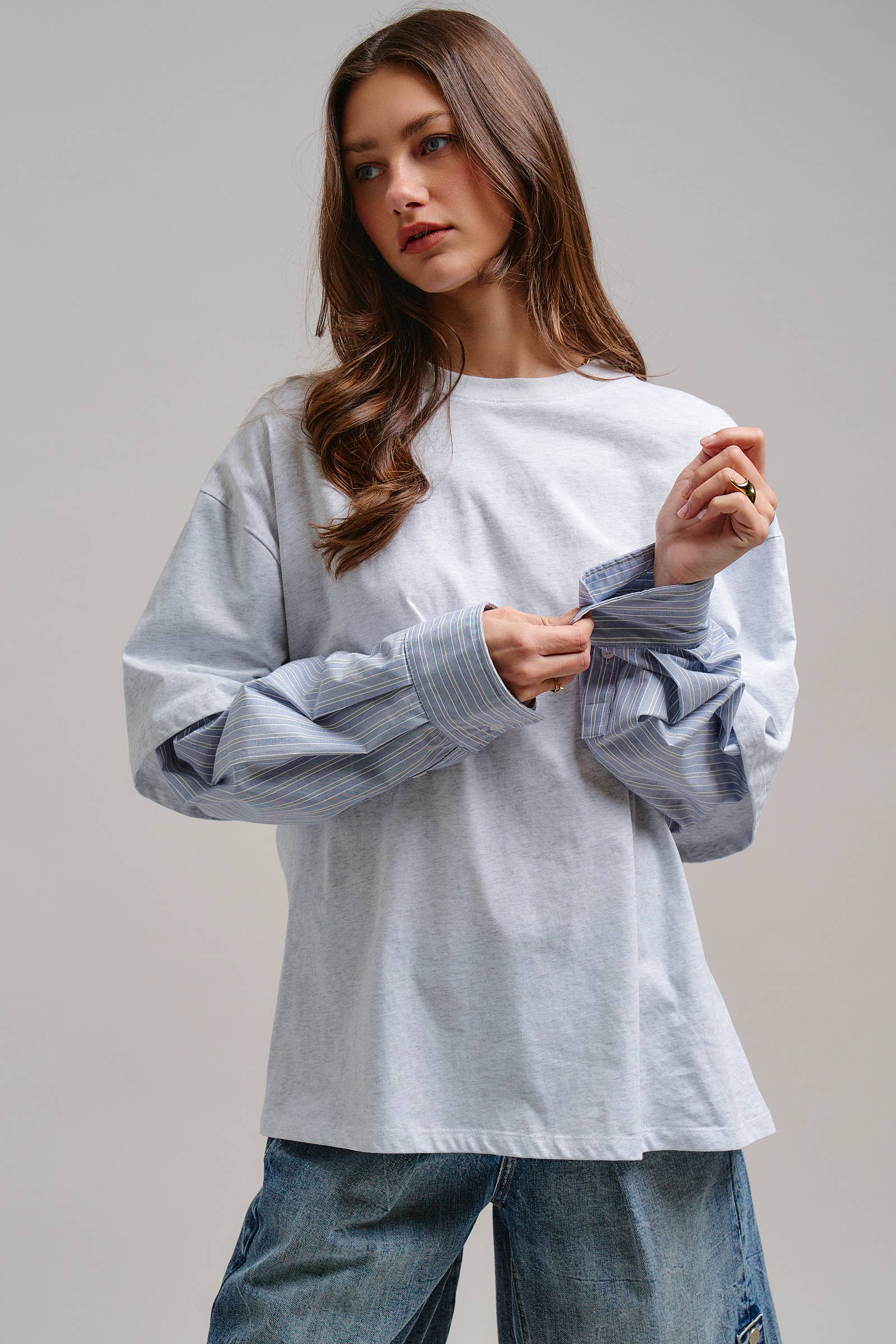 Urban Daizy Oversized Faux Layered Mixed Media Shirt Red Tunic - Women's (UDTP1445-Red) – alternate view 20