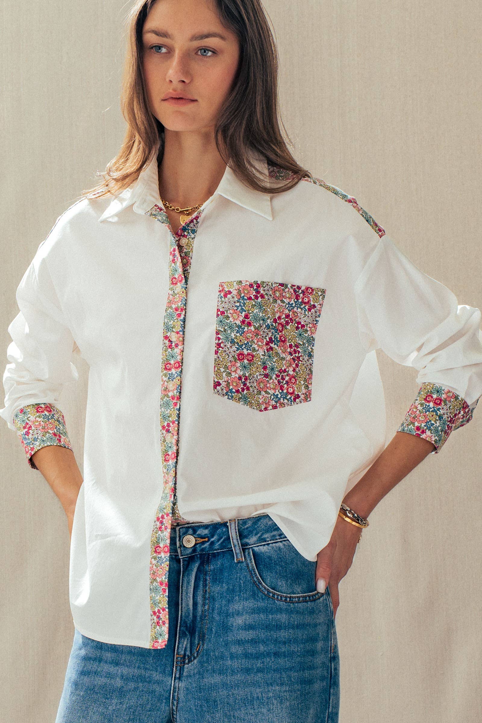 Floral Contrast Mixed Print Striped Shirt