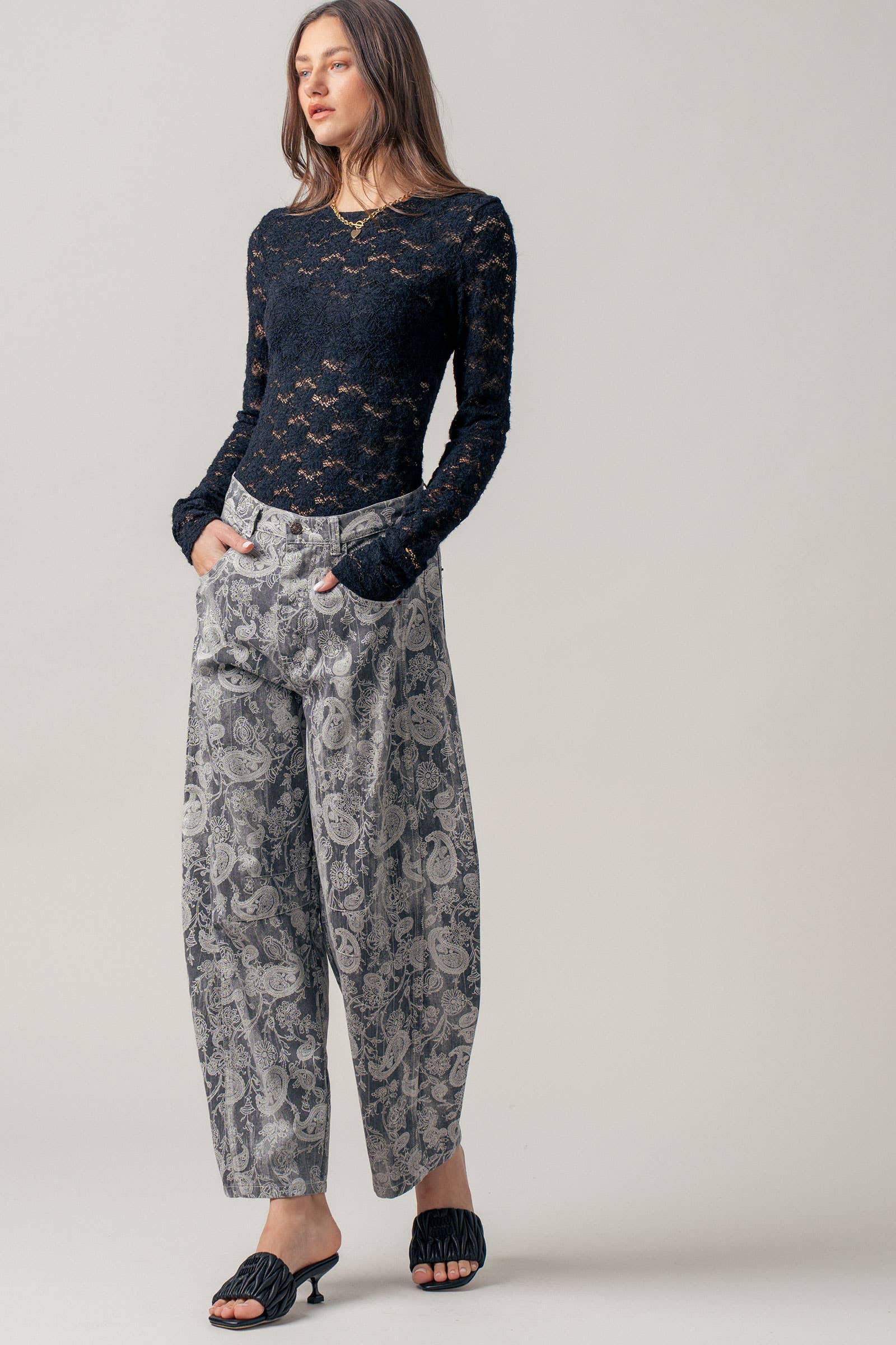 Paisley Print Cropped Wide Leg Pants