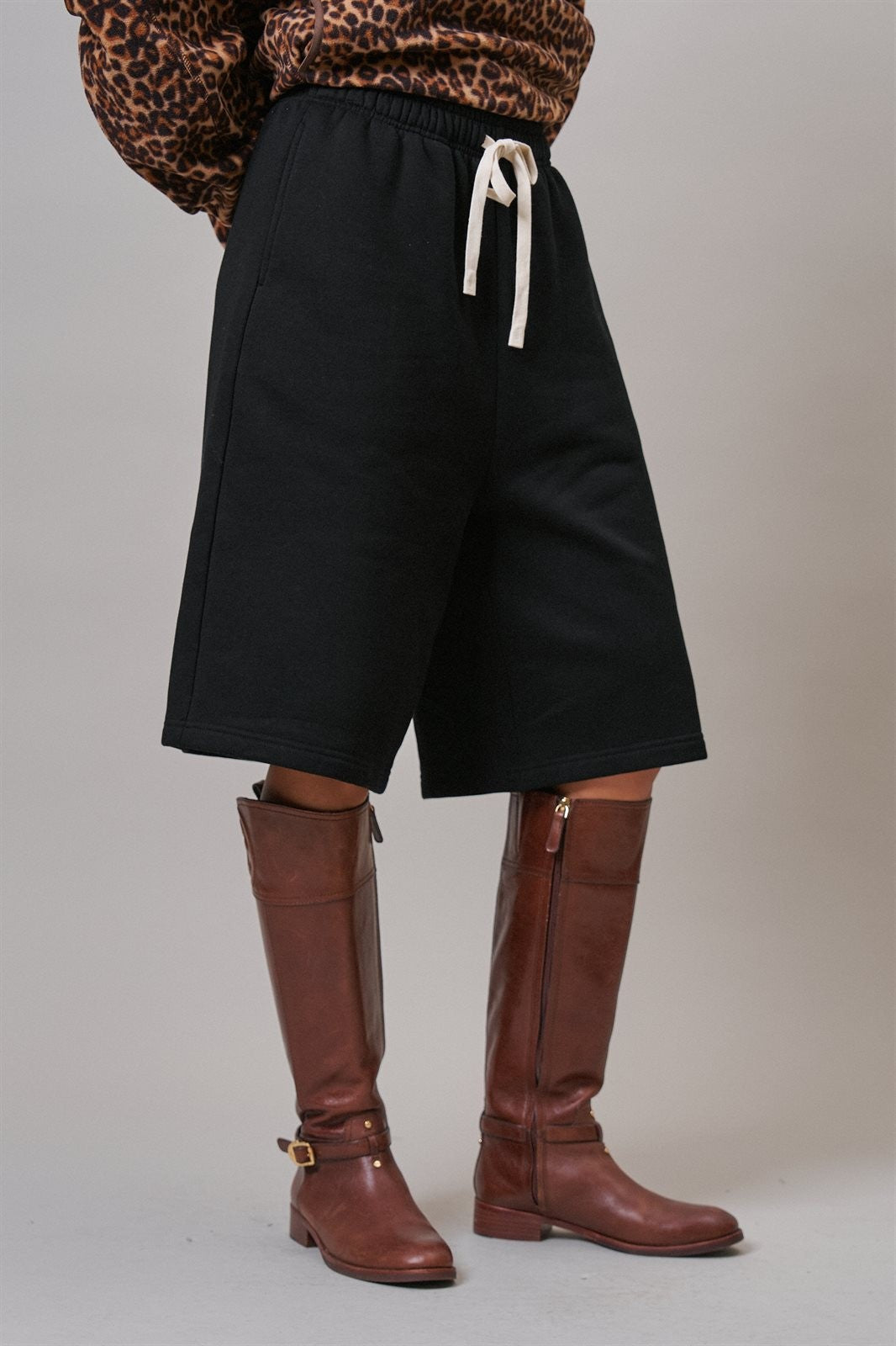 Cotton Fleece Drawstring Sweat Shorts in BLACK - Women's Casual Shorts | Urban Daizy
