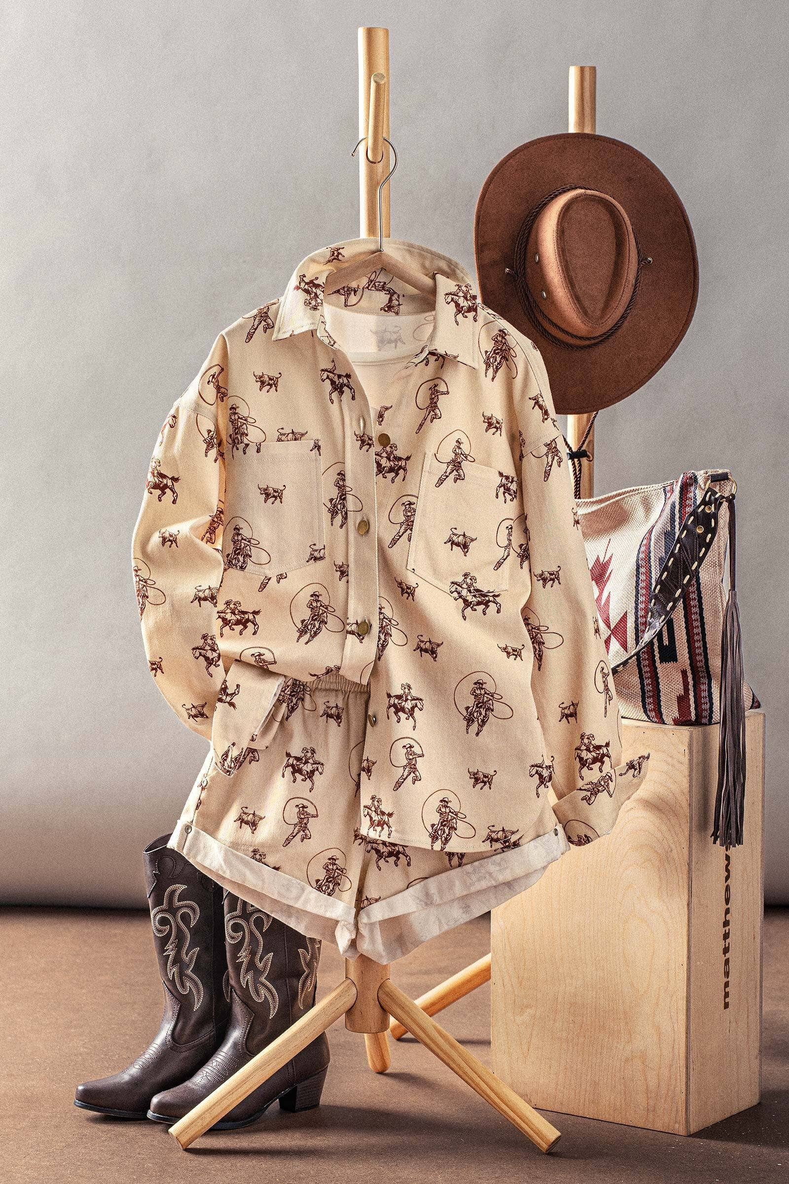 Urban Daizy Western Rodeo Ready Roundup Shirt Ivory Button Down Shirt - Women's (UDZ-DR-00390) – alternate view 2