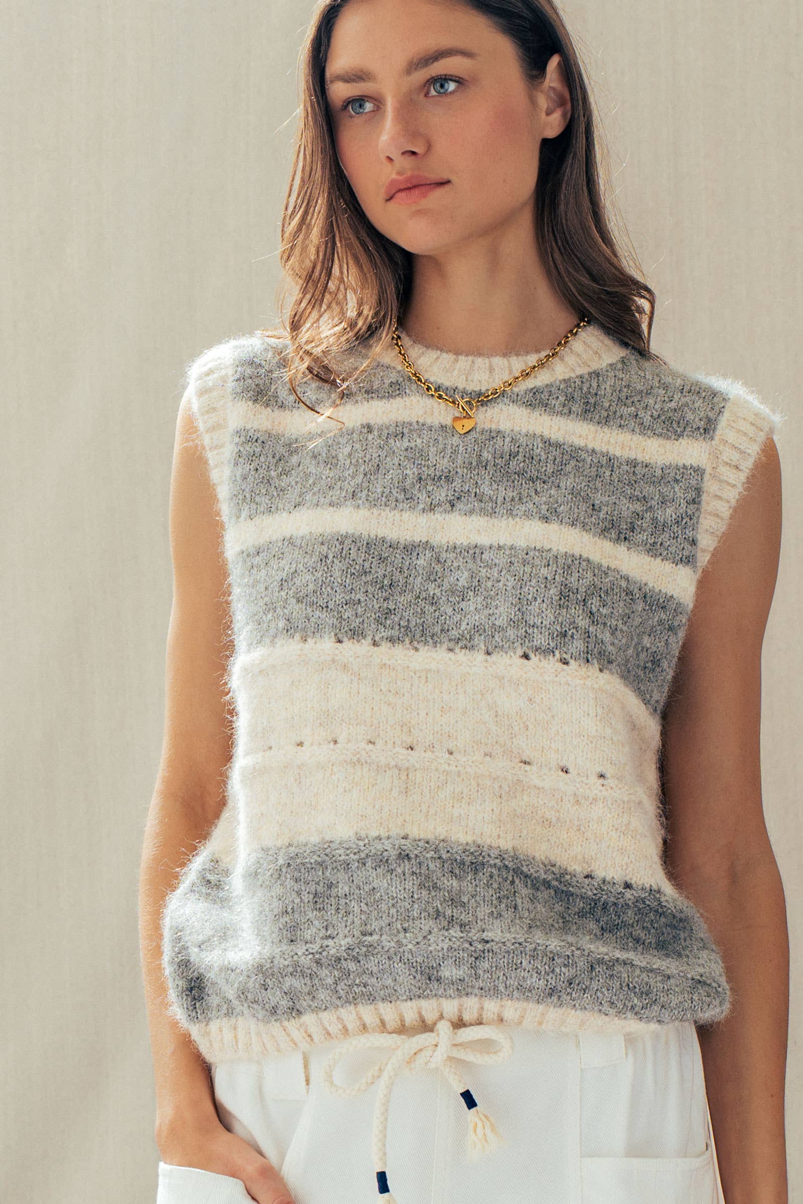 Striped Boho Knit Sweater Vest