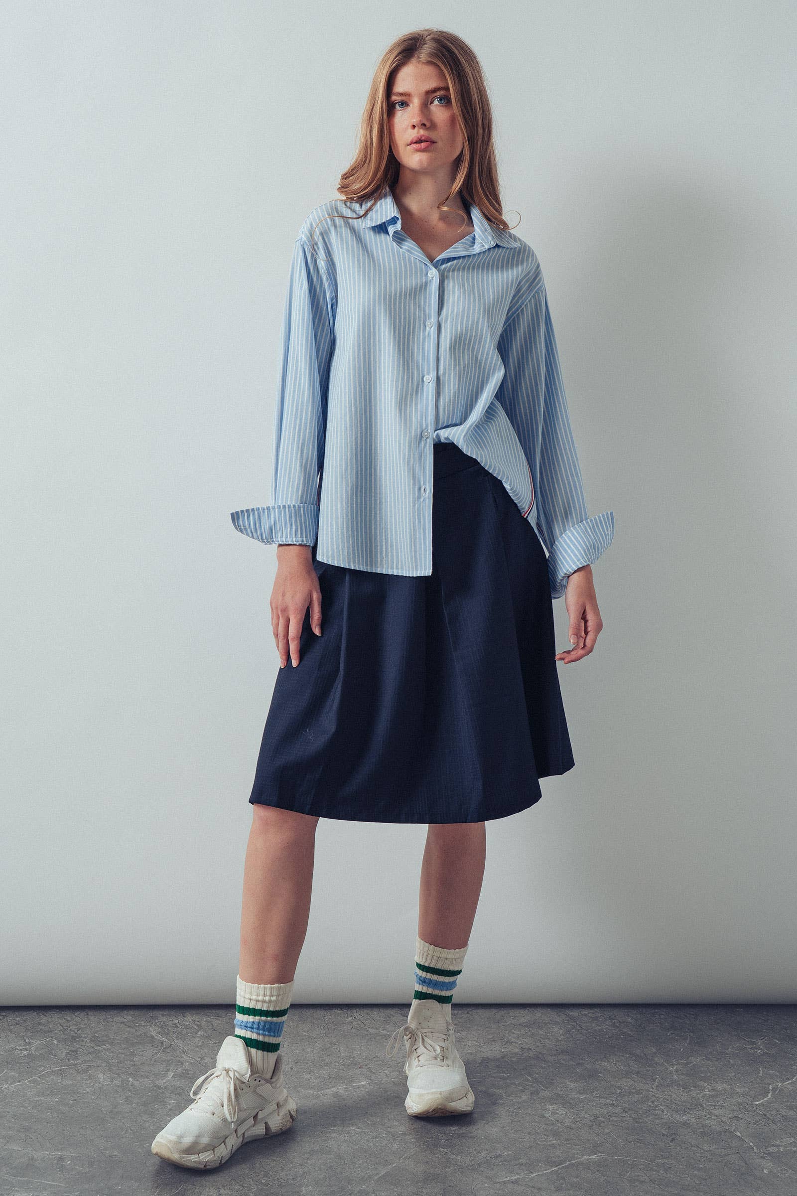 Striped Twill Tape Detail Statement Button Shirt