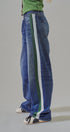 Wide Leg Faux Denim Print French Terry Track Pants with Side in DENIM - Women's Casual Pants | Urban Daizy