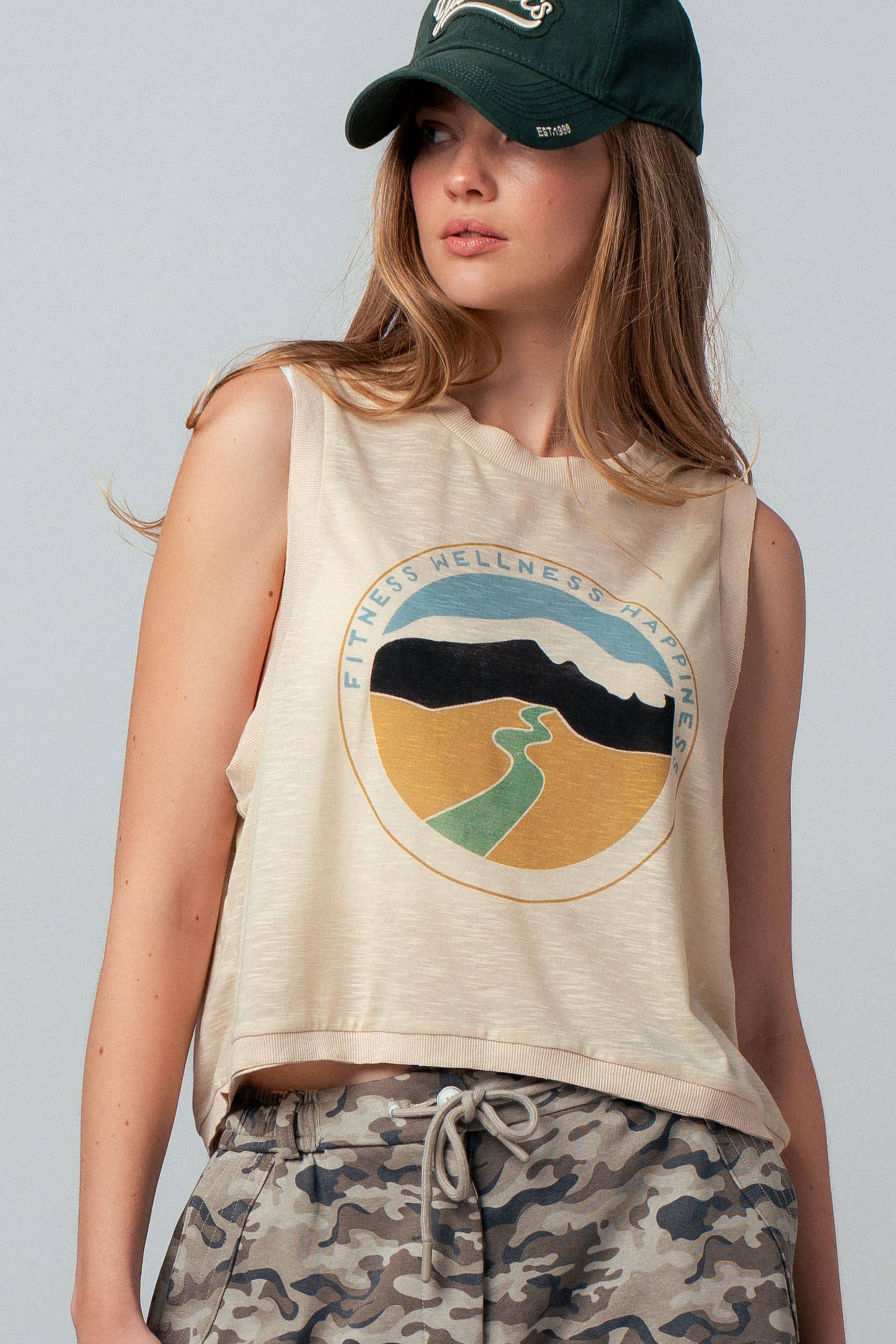 "Wellness Happiness" Graphic Muscle Tank