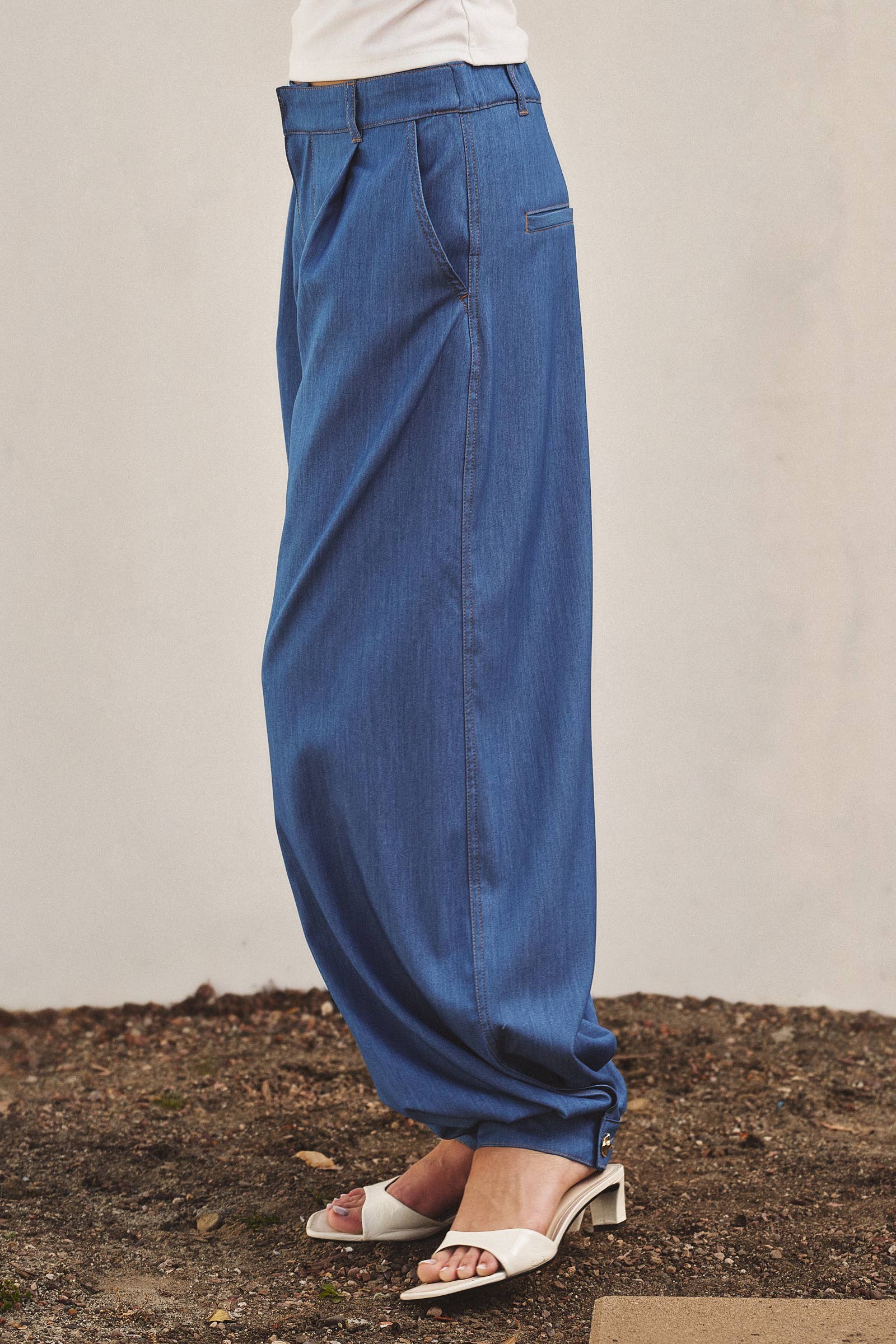 Urban Daizy Soft Chambray Wide Leg Barrel Pants Blue Pants - Women's (TNPT0819-Blue) – alternate view 2