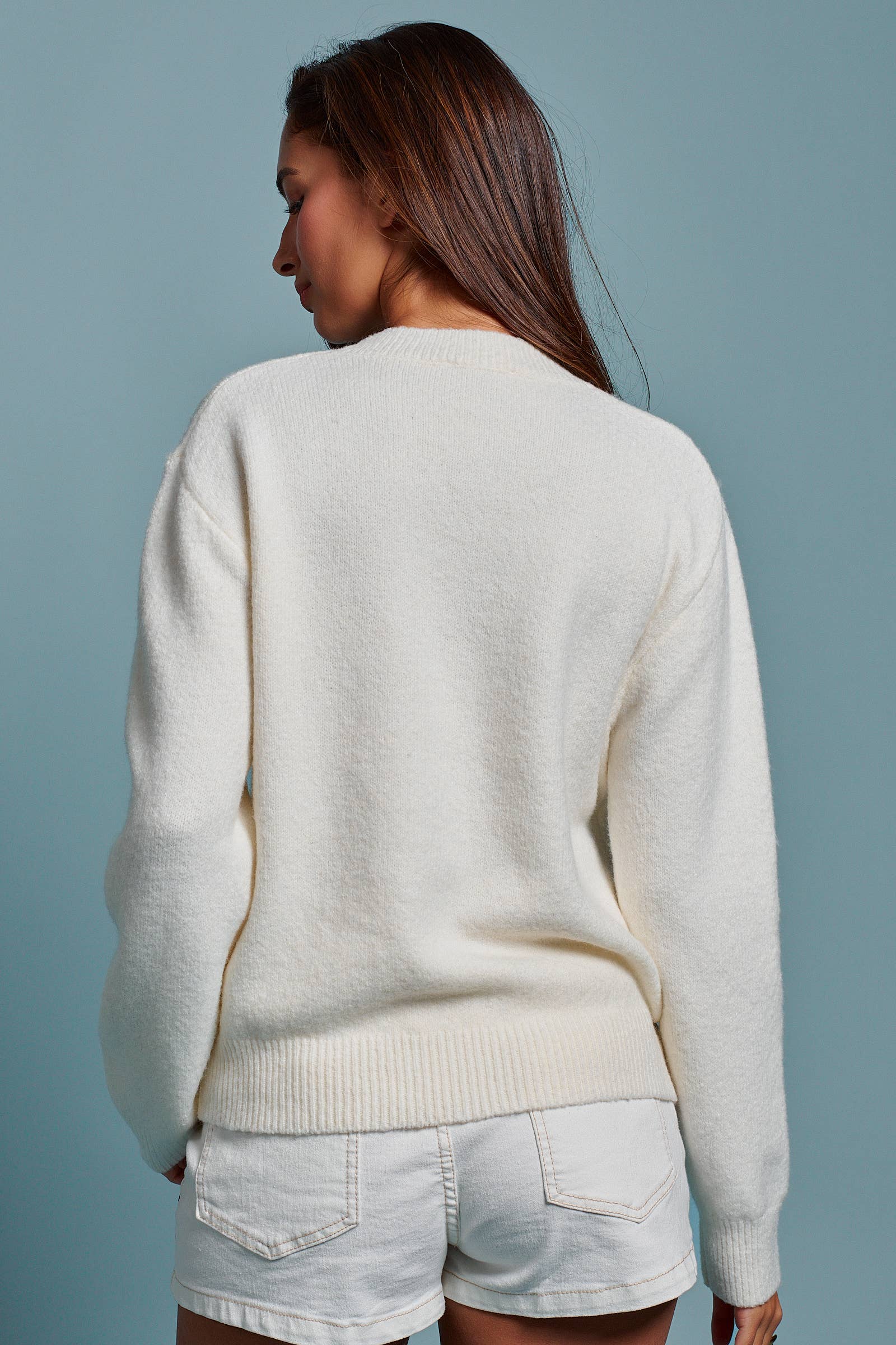 Urban Daizy Vintage Flag Graphic Relaxed Soft Knit Sweater Ivory Cardigan - Women's (TNTP4028-Ivory) – alternate view 5
