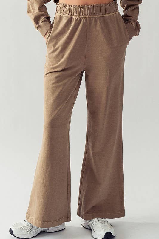 Urban Daizy Mineral Wash Wide Leg Elastic Waist Casual Sweatpants Cream Lounge Sweatpants Joggers - Women's…